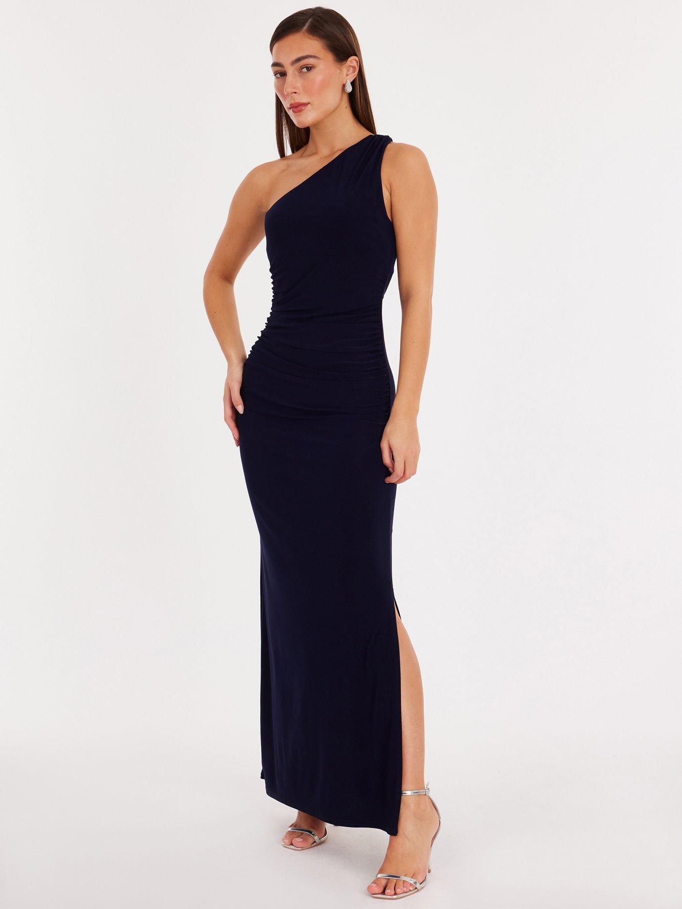 Quiz Navy Twisted One Shoulder Maxi Dress