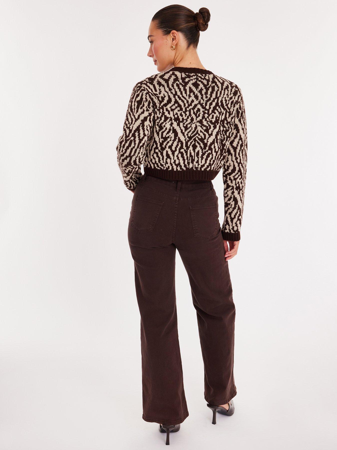 Image 2 of 6 of Quiz Brown Zebra Print Cropped Cardigan