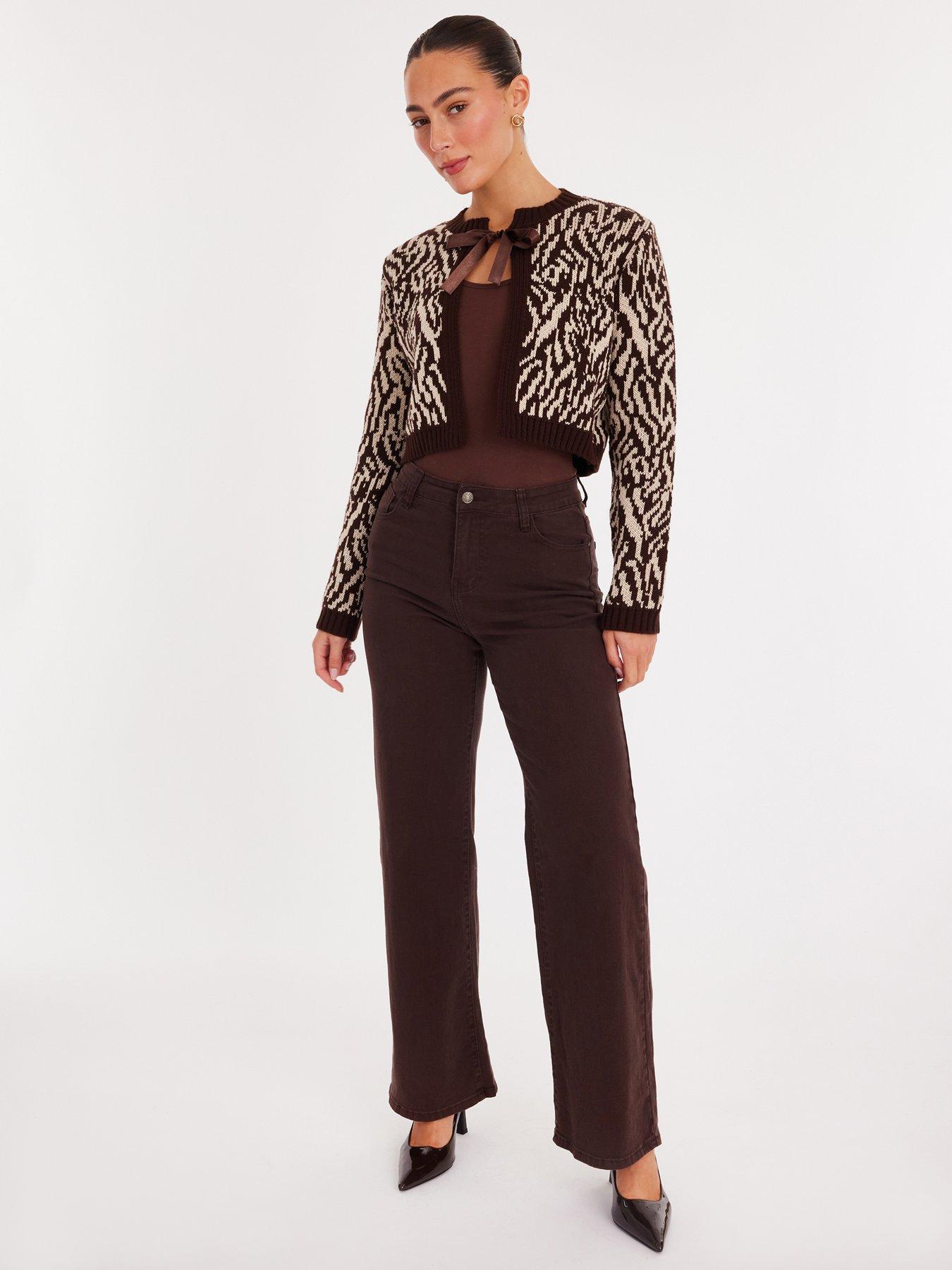 Image 3 of 6 of Quiz Brown Zebra Print Cropped Cardigan