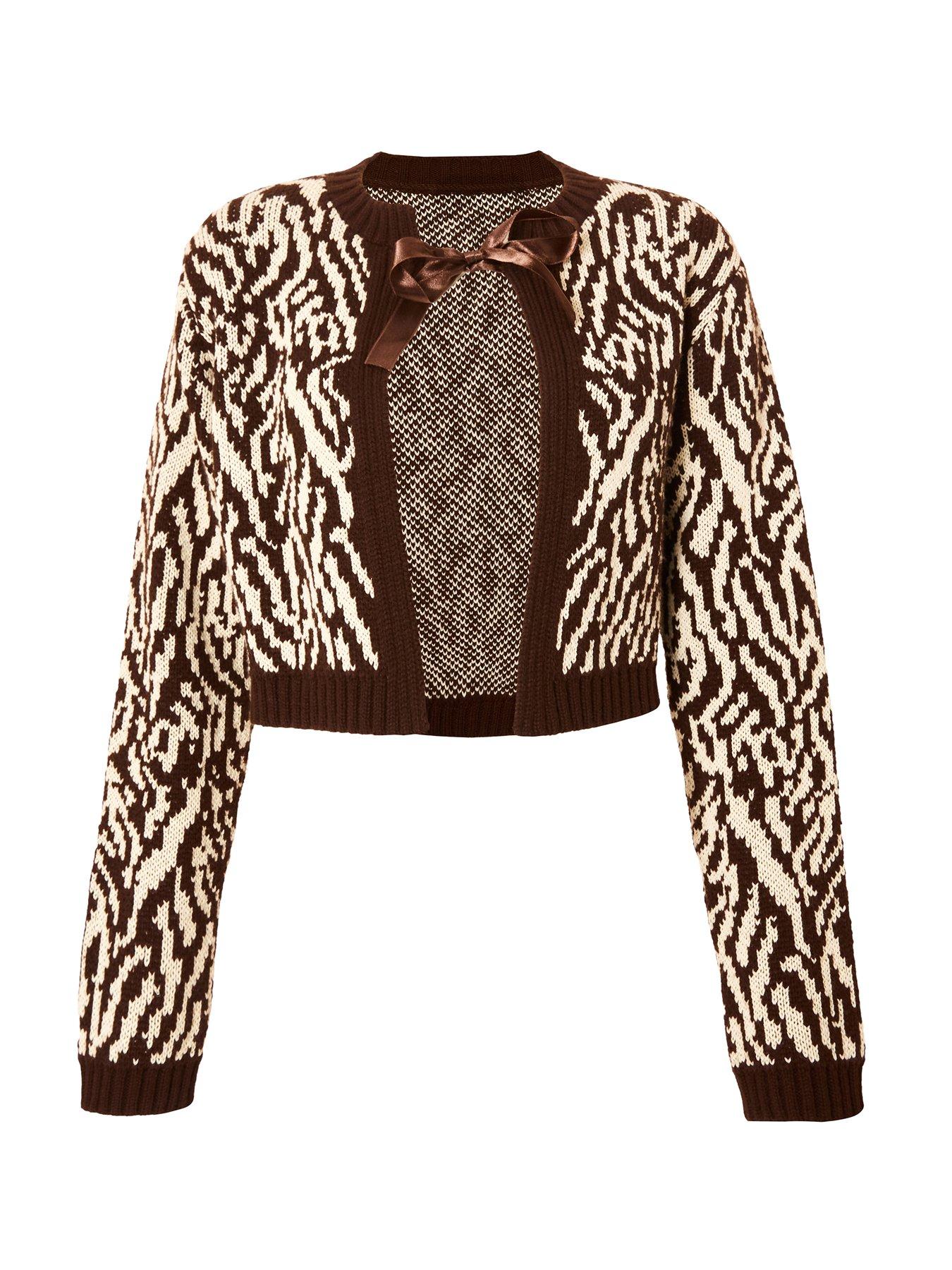 Image 4 of 6 of Quiz Brown Zebra Print Cropped Cardigan