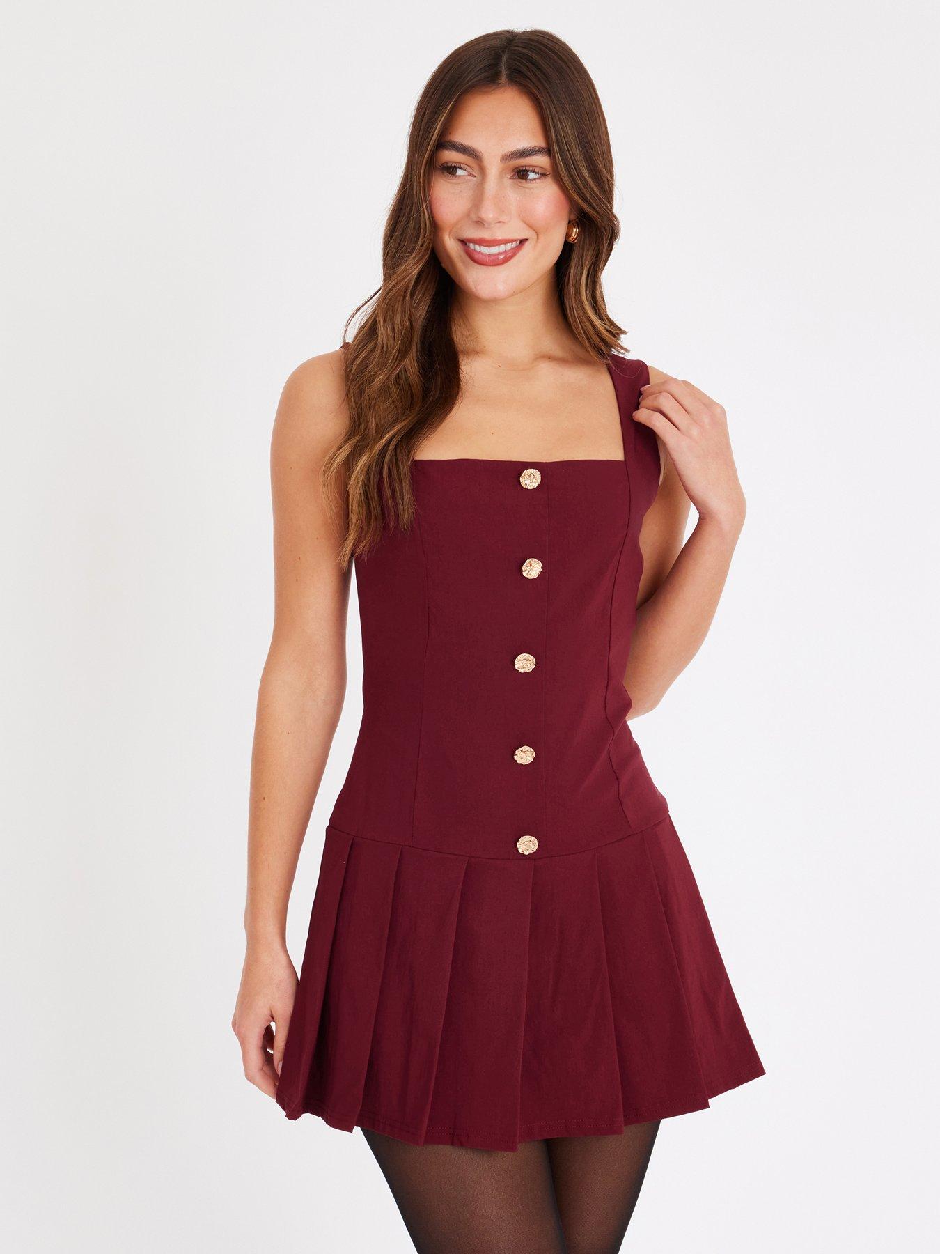 Image 1 of 6 of Quiz Burgundy Button Detail Skort Dress