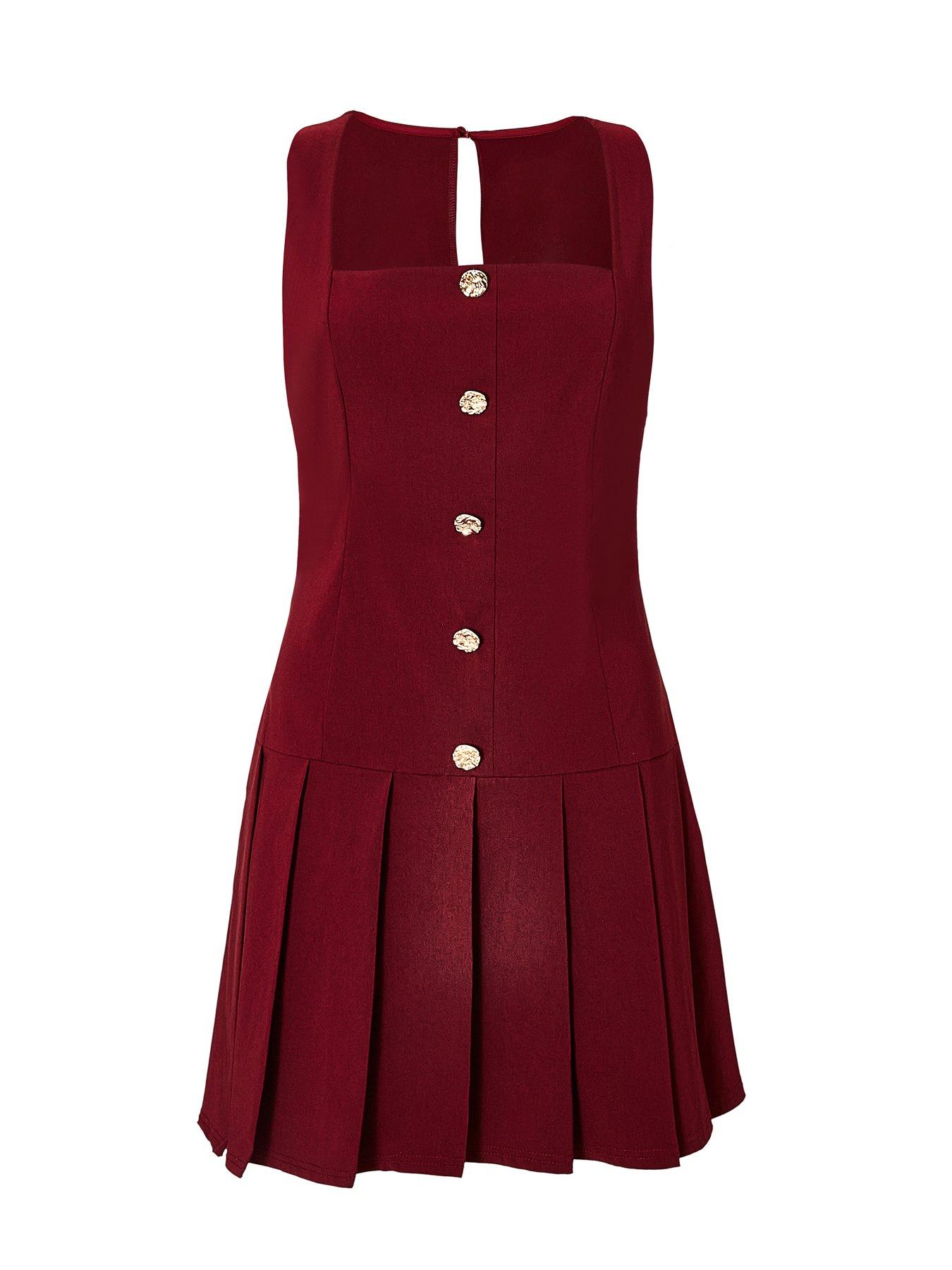 Image 4 of 6 of Quiz Burgundy Button Detail Skort Dress