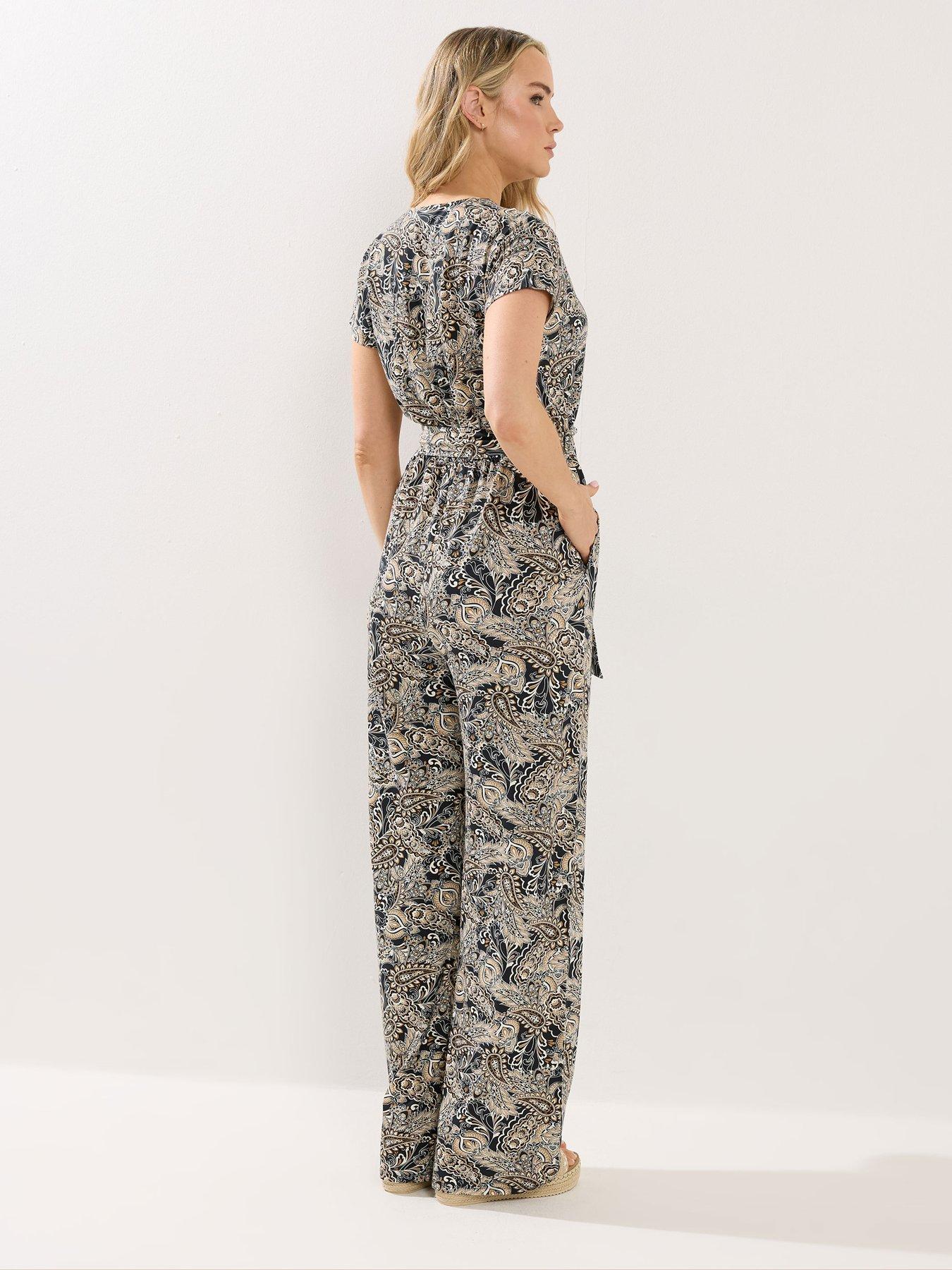 Image 2 of 5 of Long Tall Sally Paisley Short Sleeve Wrap Jumpsuit - Black