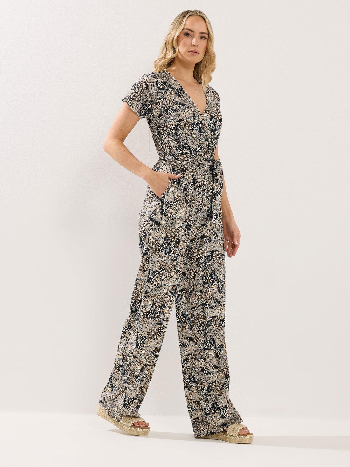 Image 3 of 5 of Long Tall Sally Paisley Short Sleeve Wrap Jumpsuit - Black
