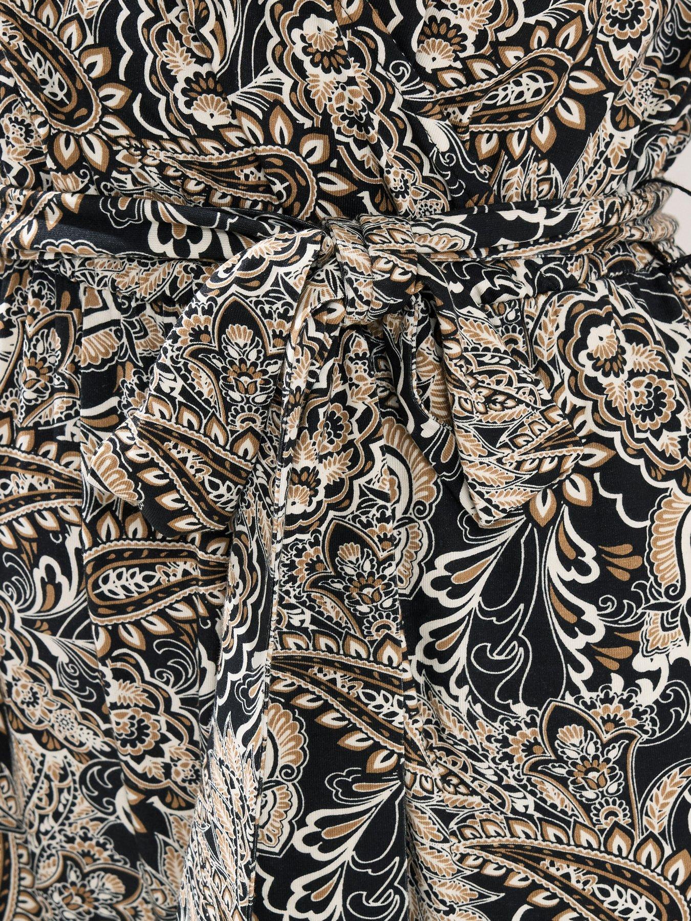Image 4 of 5 of Long Tall Sally Paisley Short Sleeve Wrap Jumpsuit - Black