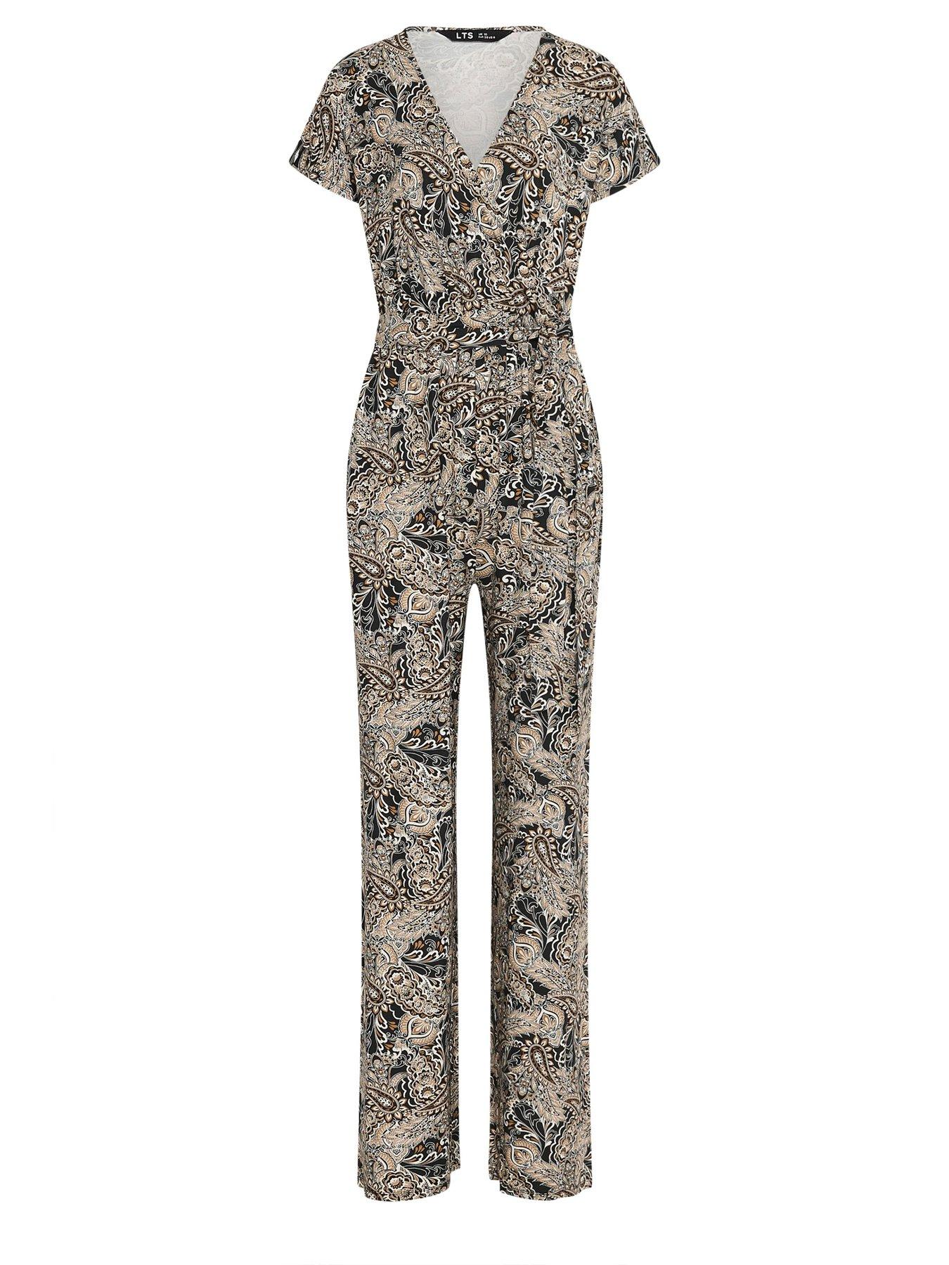 Image 5 of 5 of Long Tall Sally Paisley Short Sleeve Wrap Jumpsuit - Black