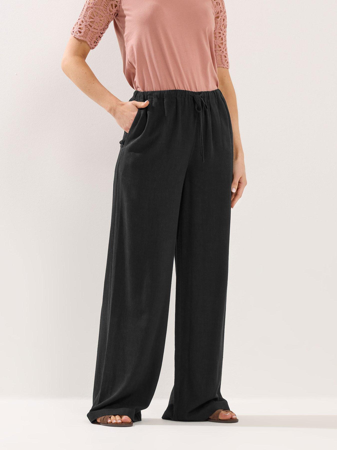 Long Tall Sally Wide Leg Linen Trousers 34" - Black