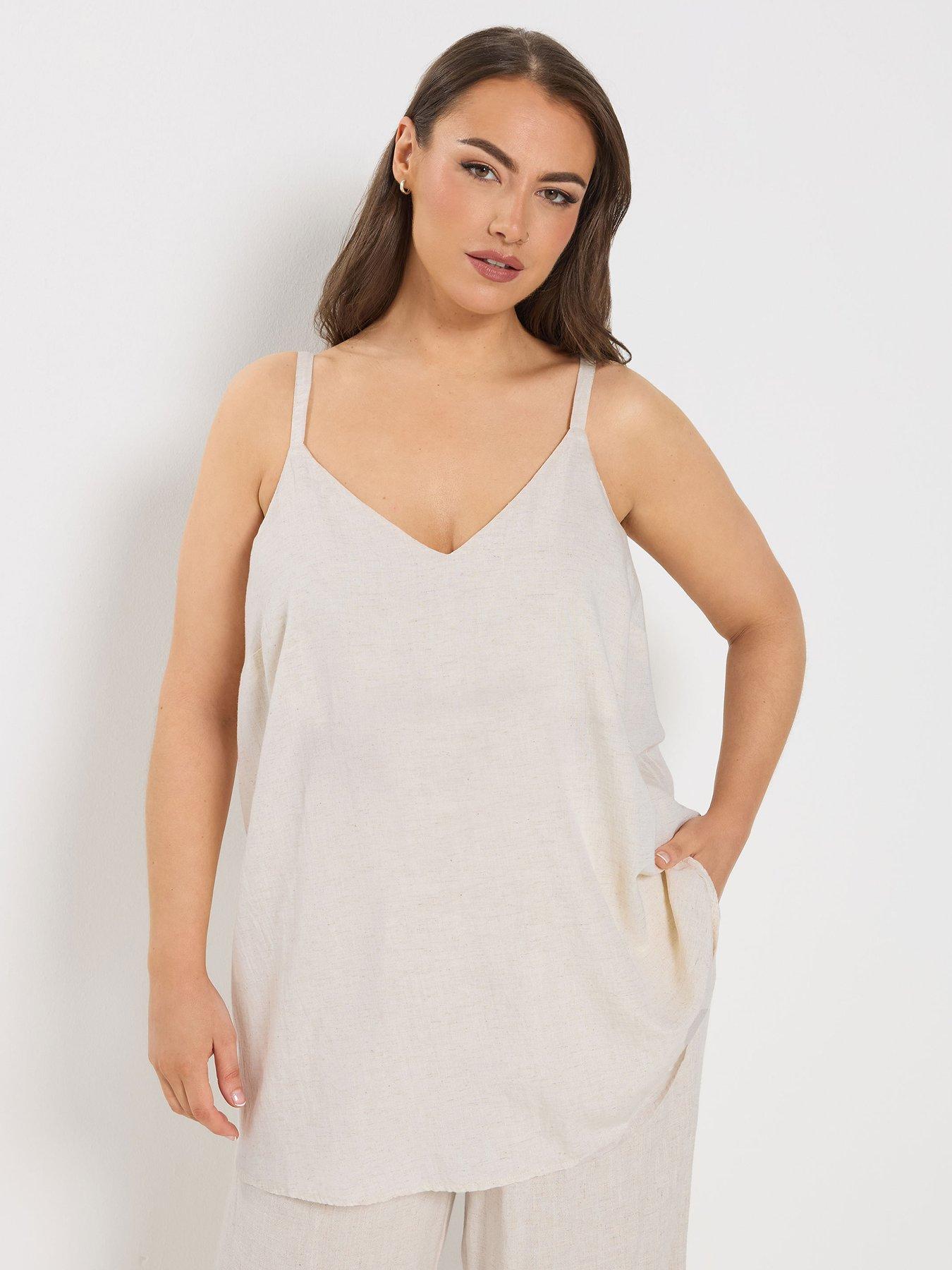 Yours Curve Linen Cami Vest - Cream