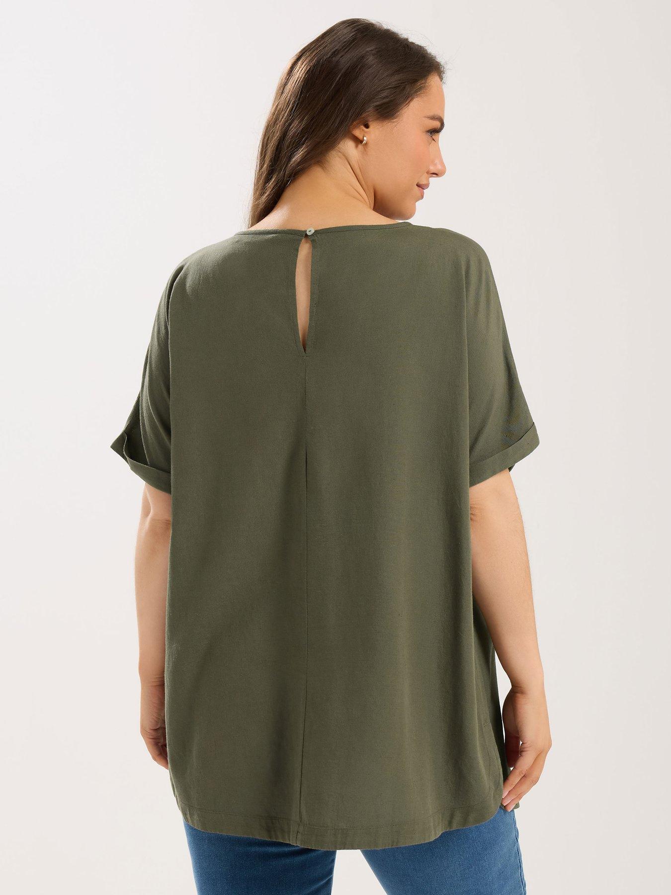 Image 2 of 5 of Yours Curve Linen Boxy Top - Green