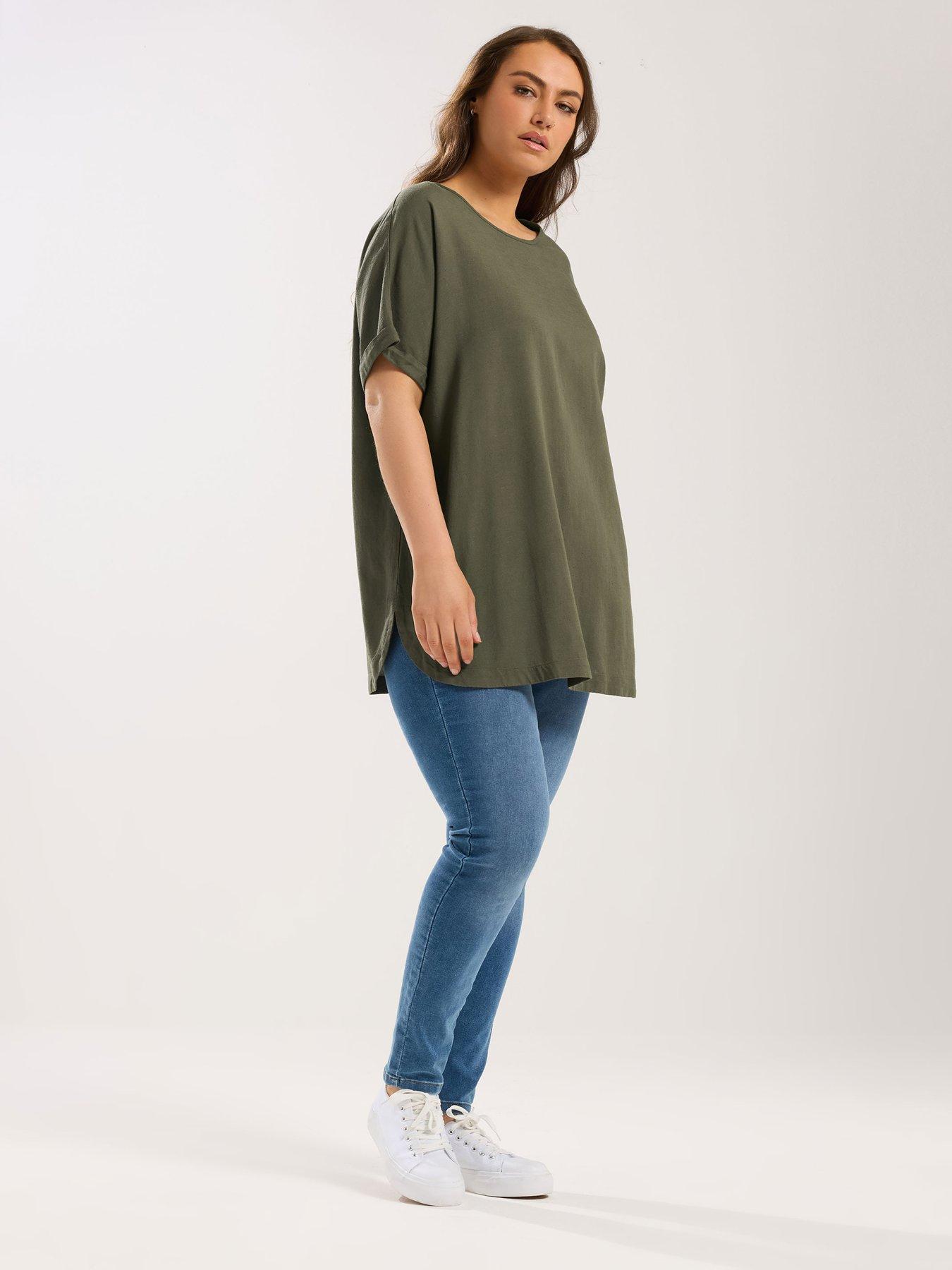 Image 3 of 5 of Yours Curve Linen Boxy Top - Green