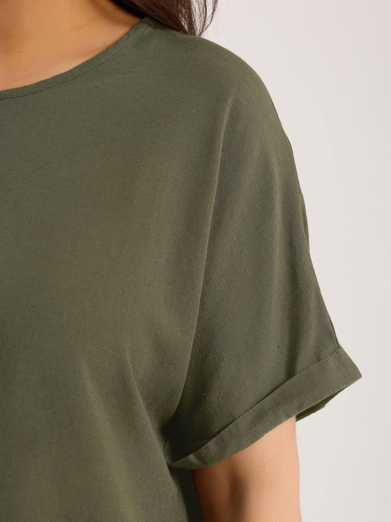 Image 4 of 5 of Yours Curve Linen Boxy Top - Green