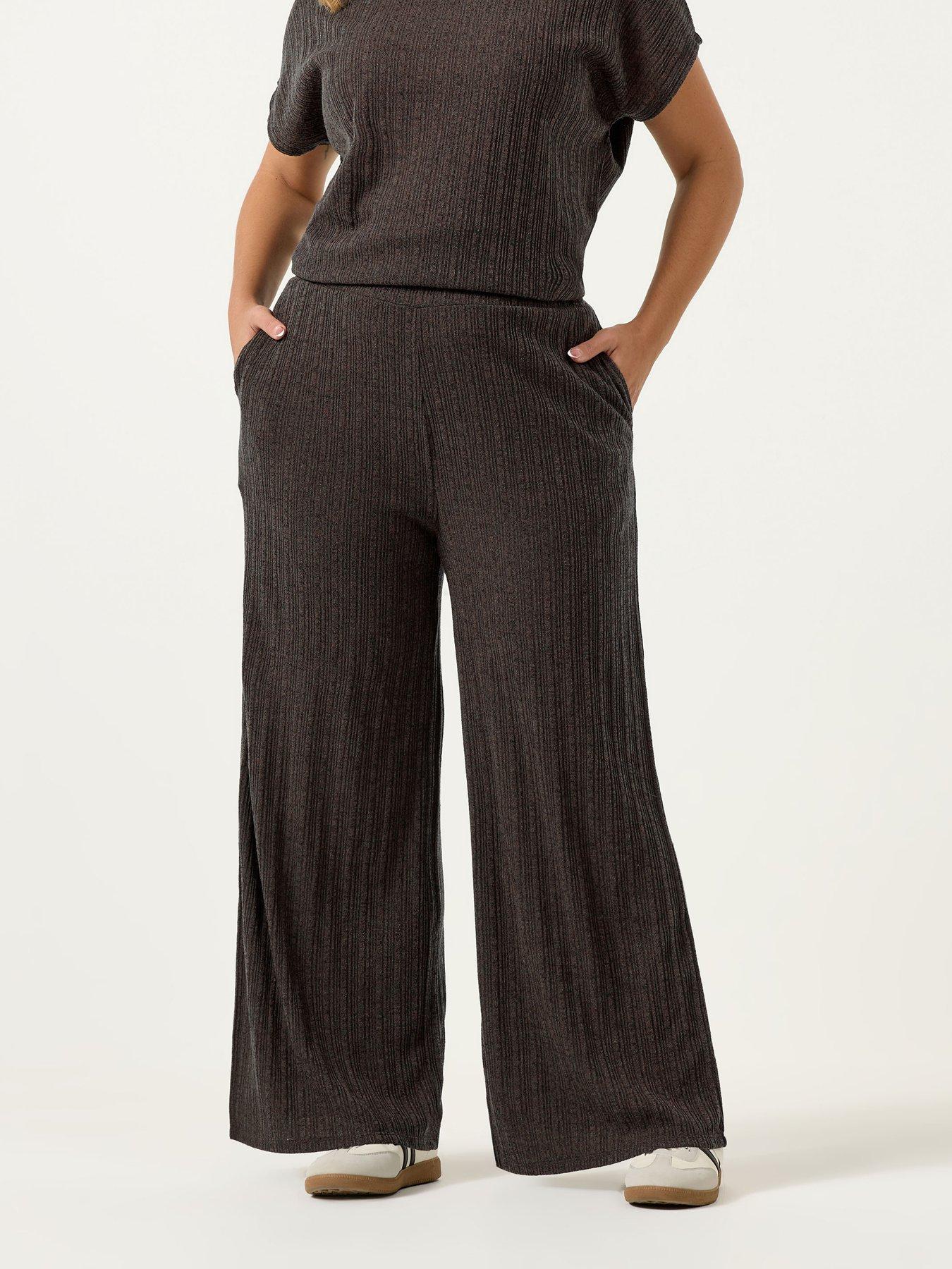 Yours Curve Knitted Wide Leg Trousers - Brown