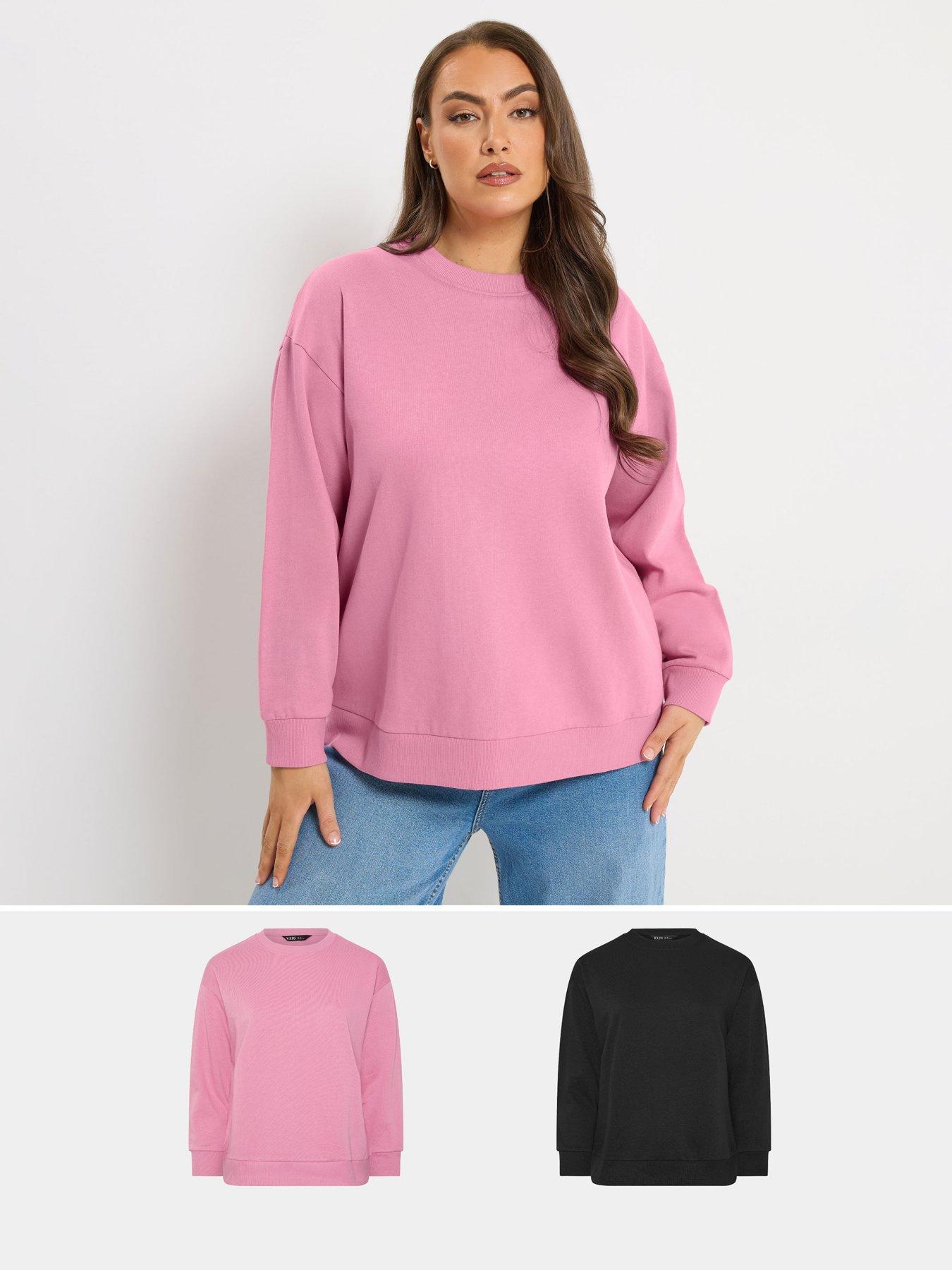 Yours Curve 2 Pack Crew Neck Sweatshirts - Black/Pink