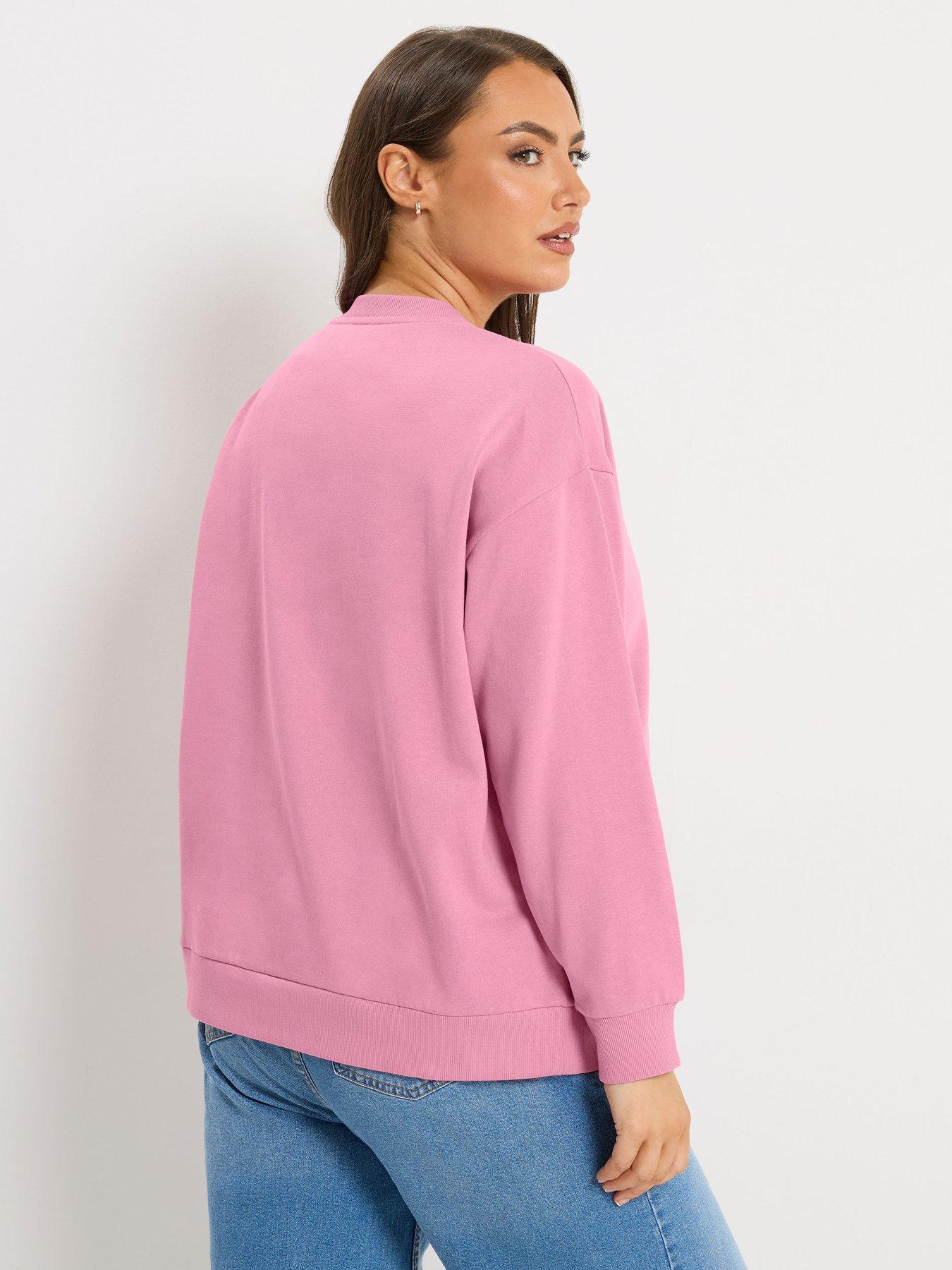 Image 2 of 6 of Yours Curve 2 Pack Crew Neck Sweatshirts - Black/Pink