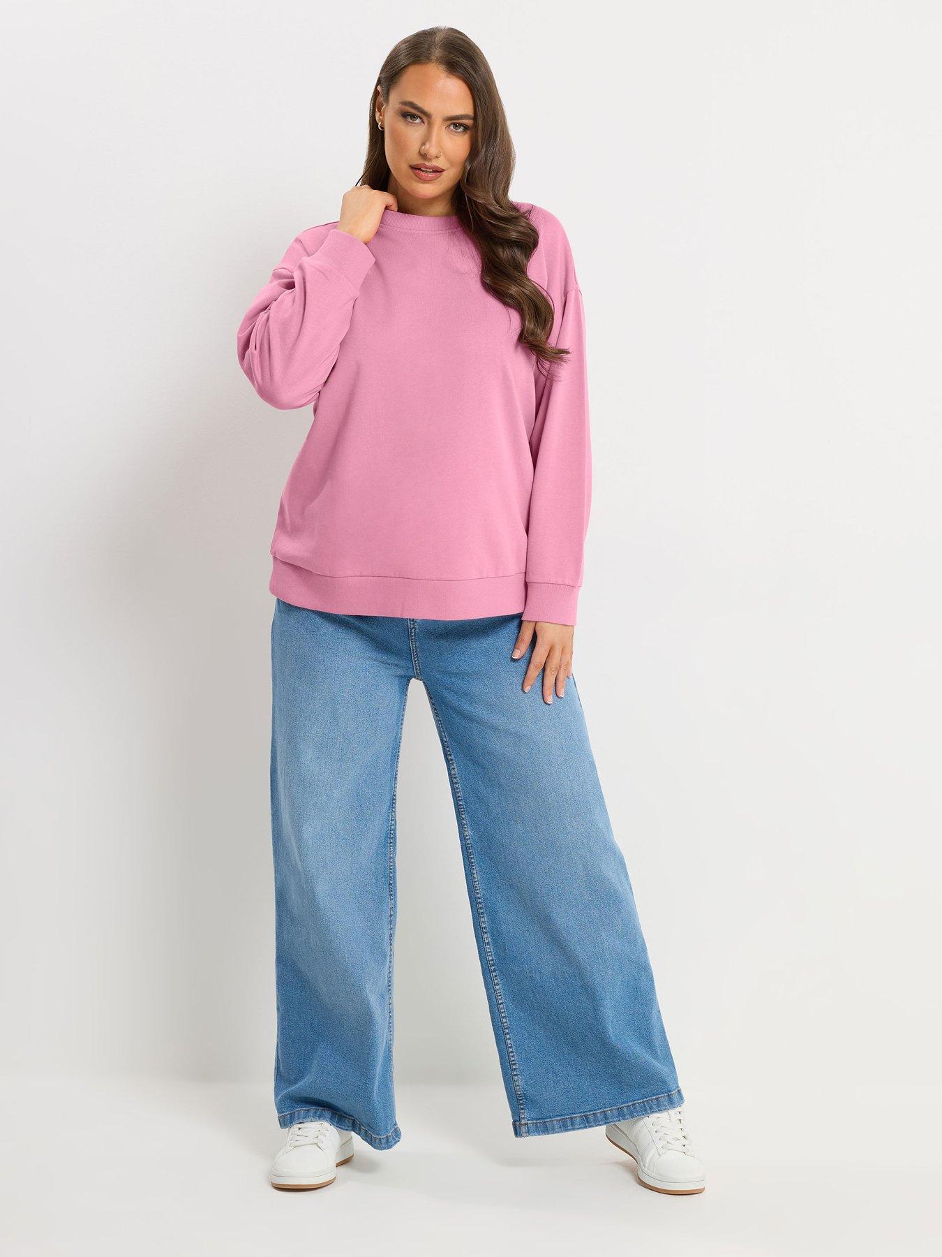 Image 3 of 6 of Yours Curve 2 Pack Crew Neck Sweatshirts - Black/Pink