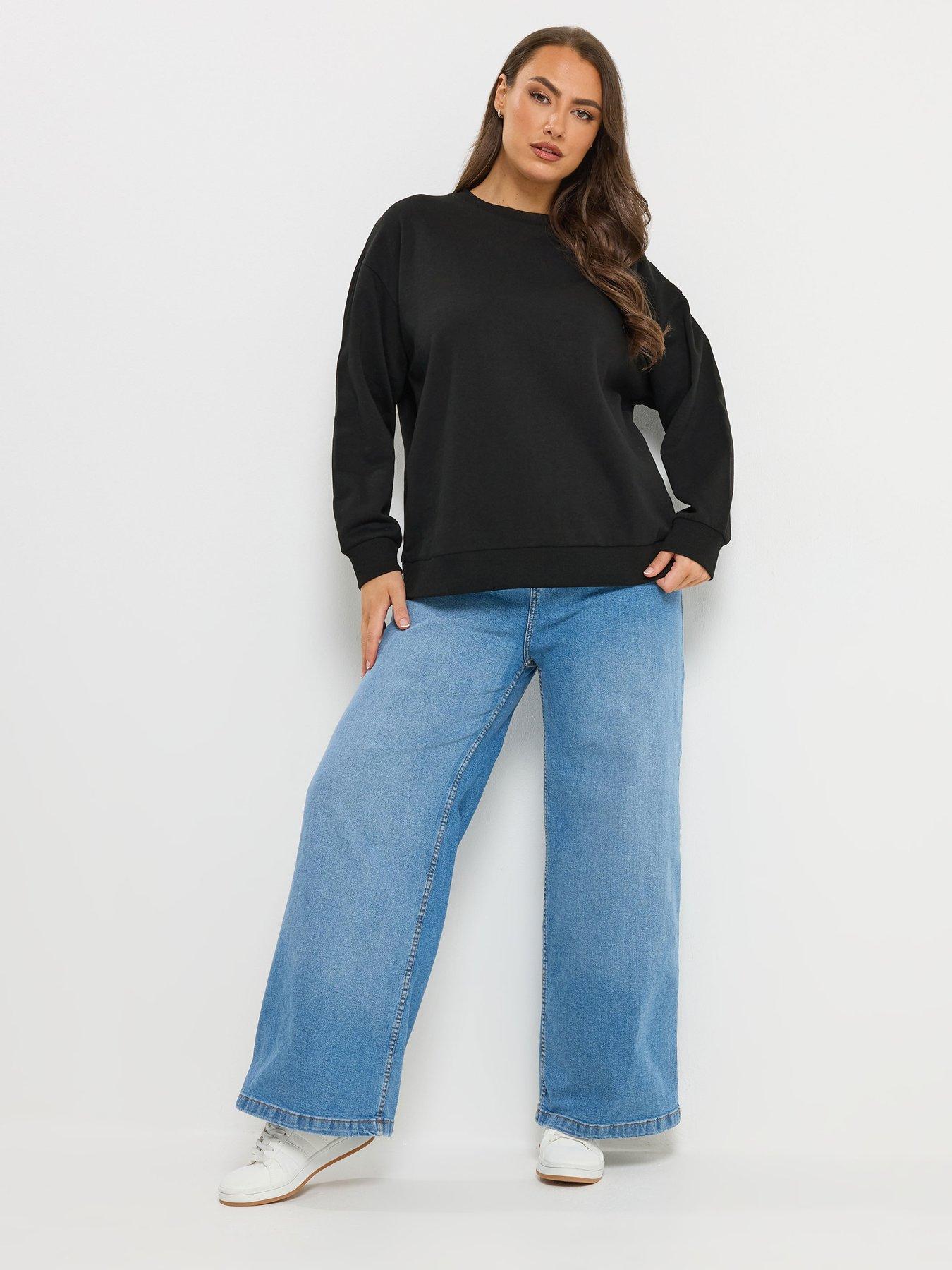 Image 4 of 6 of Yours Curve 2 Pack Crew Neck Sweatshirts - Black/Pink