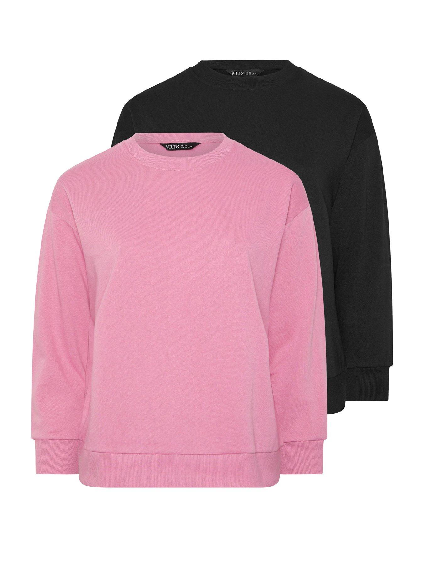 Image 6 of 6 of Yours Curve 2 Pack Crew Neck Sweatshirts - Black/Pink