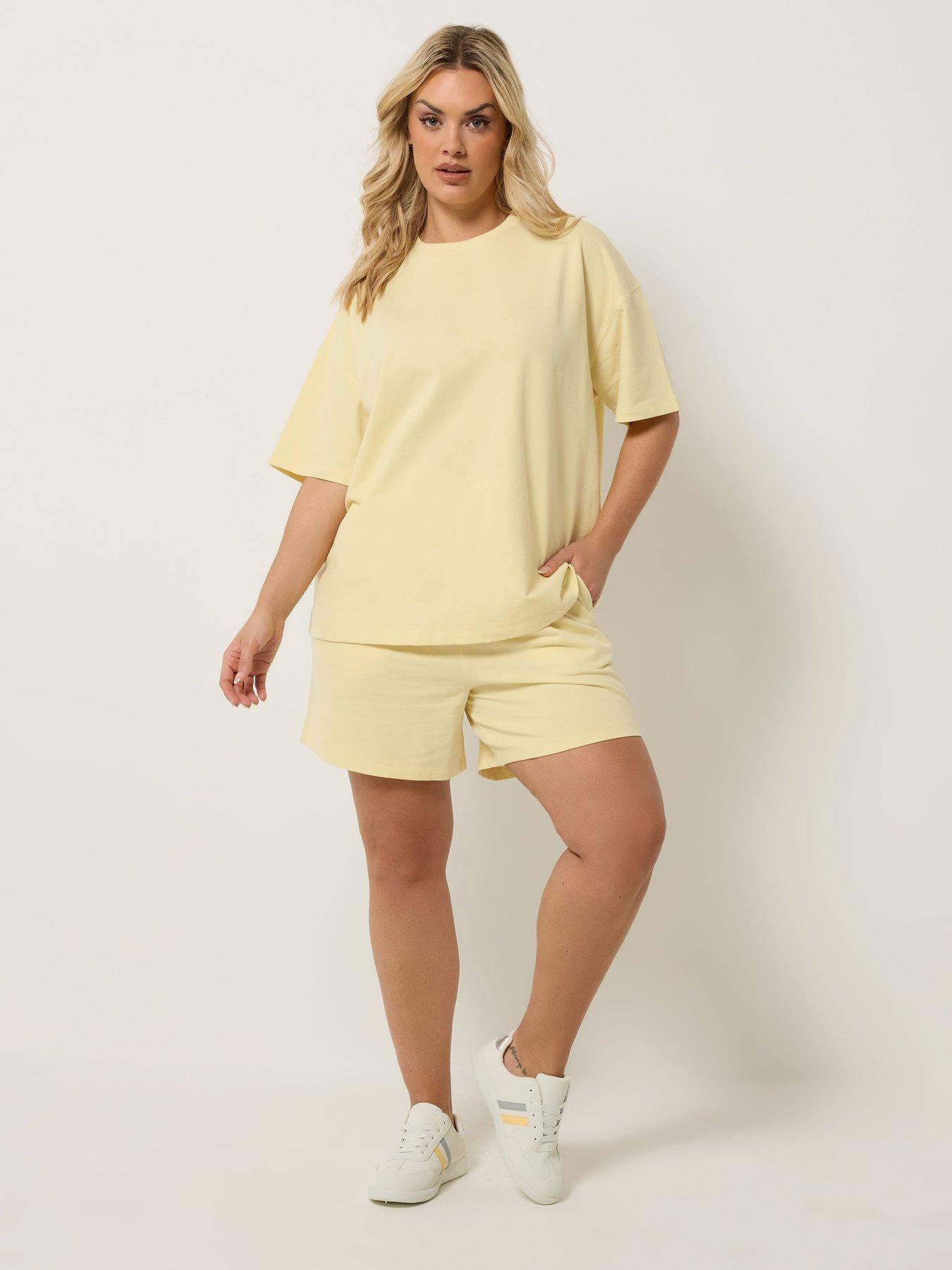 Image 3 of 5 of Yours Curve Short &amp; T Shirt Sweatshirt Set - Yellow