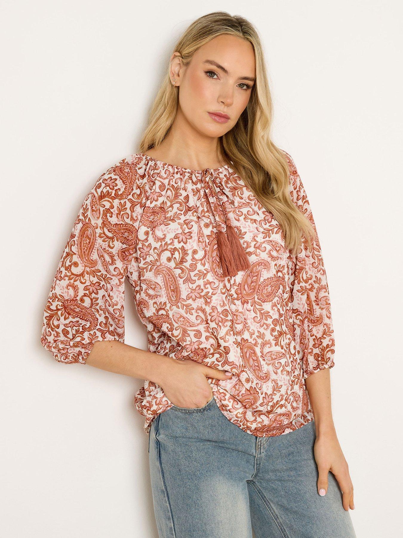 Long Tall Sally Paisley Tie Neck Blouse - White