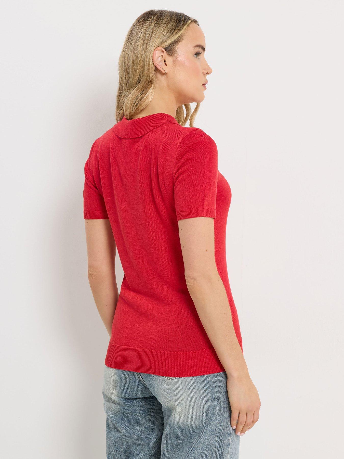 Image 2 of 6 of Long Tall Sally Tall Knitted Polo Top - Red