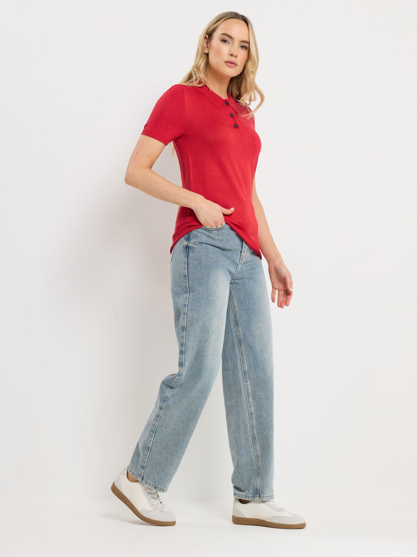 Image 3 of 6 of Long Tall Sally Tall Knitted Polo Top - Red