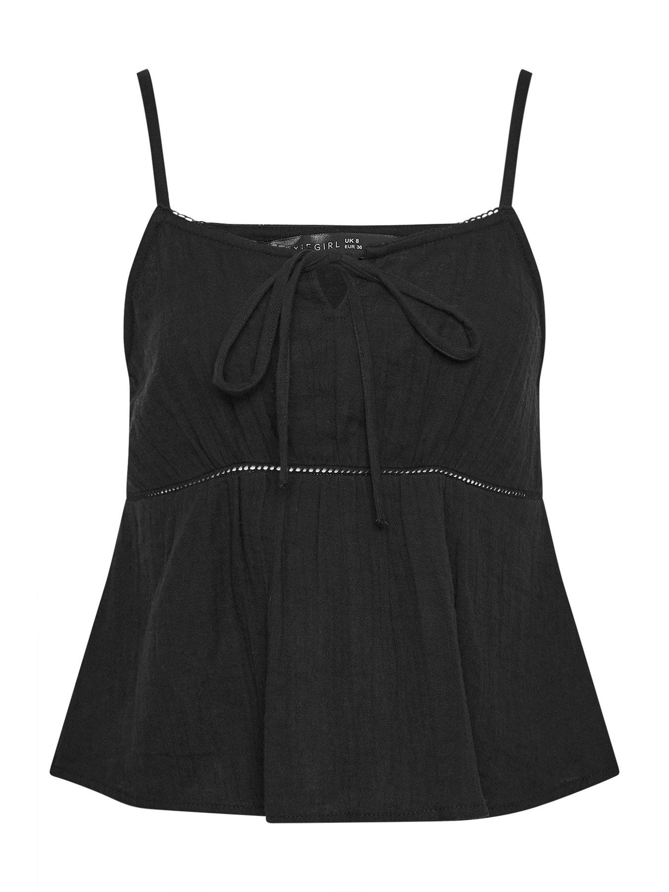 Image 5 of 5 of PixieGirl Petite Cheesecloth Bow Front Cami Top - Black
