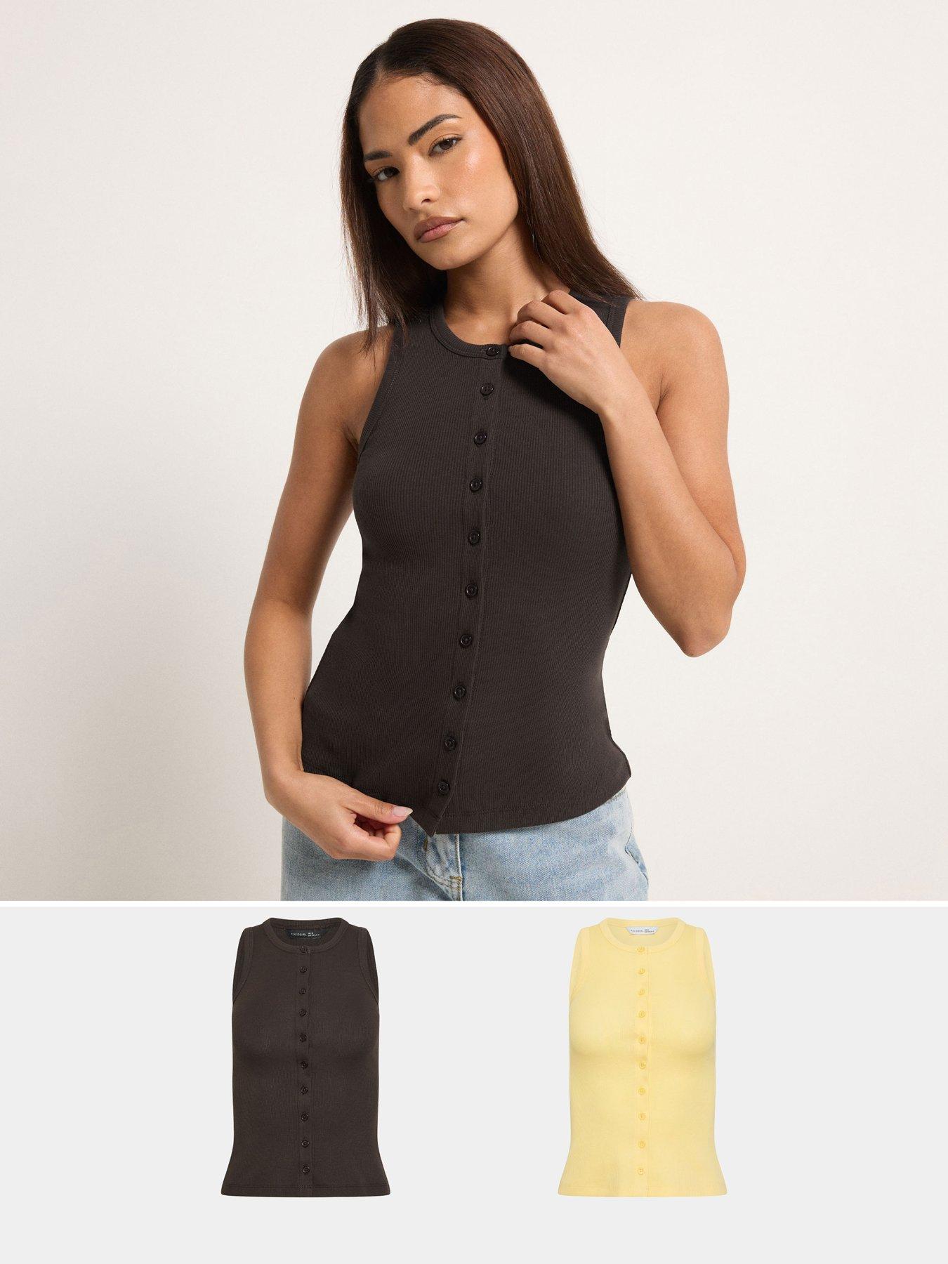 Image 1 of 4 of PixieGirl Petite 2 Pack Button Ribbed Vest