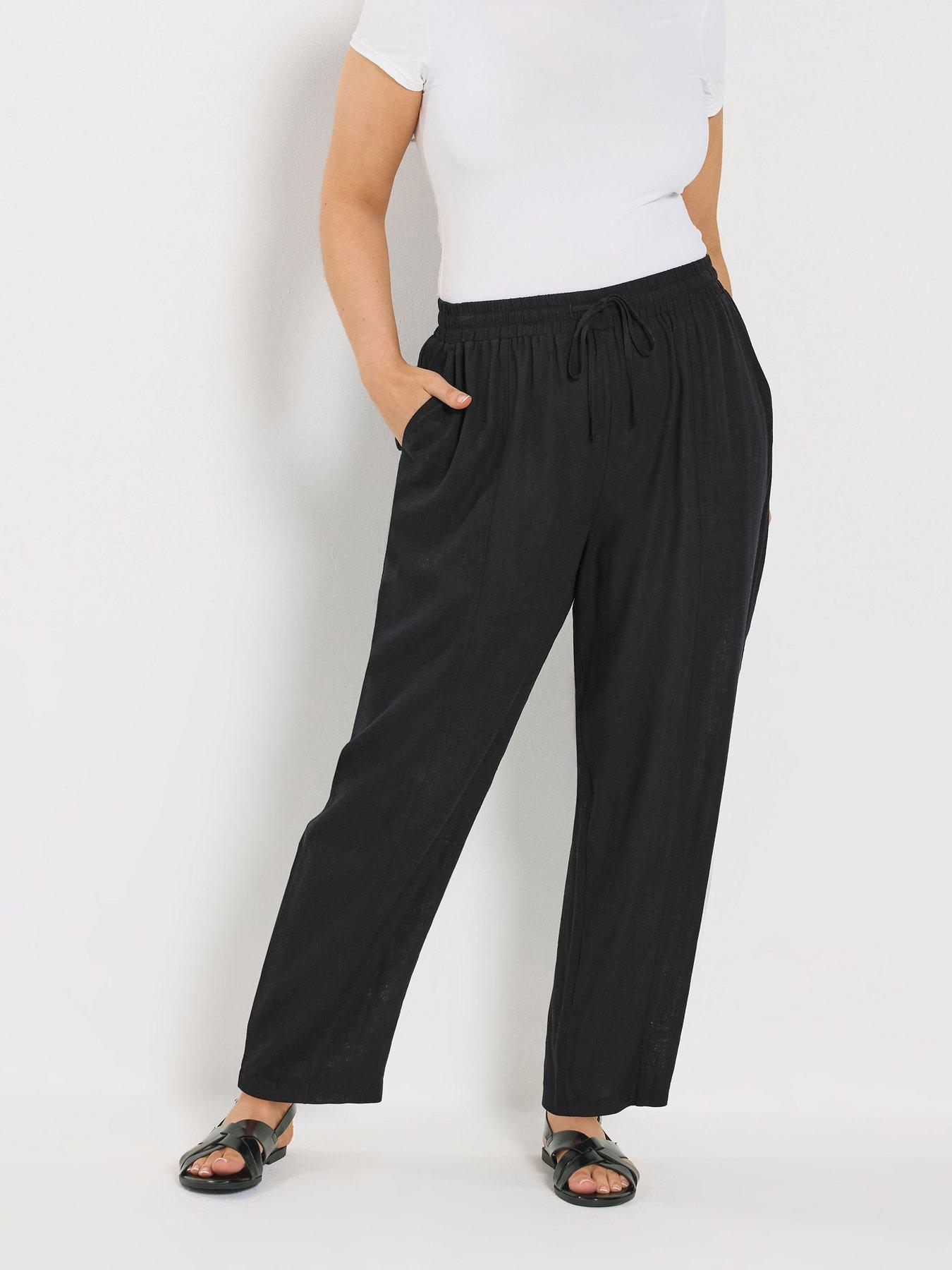 Yours Curve Linen Barrel Leg Trousers - Black