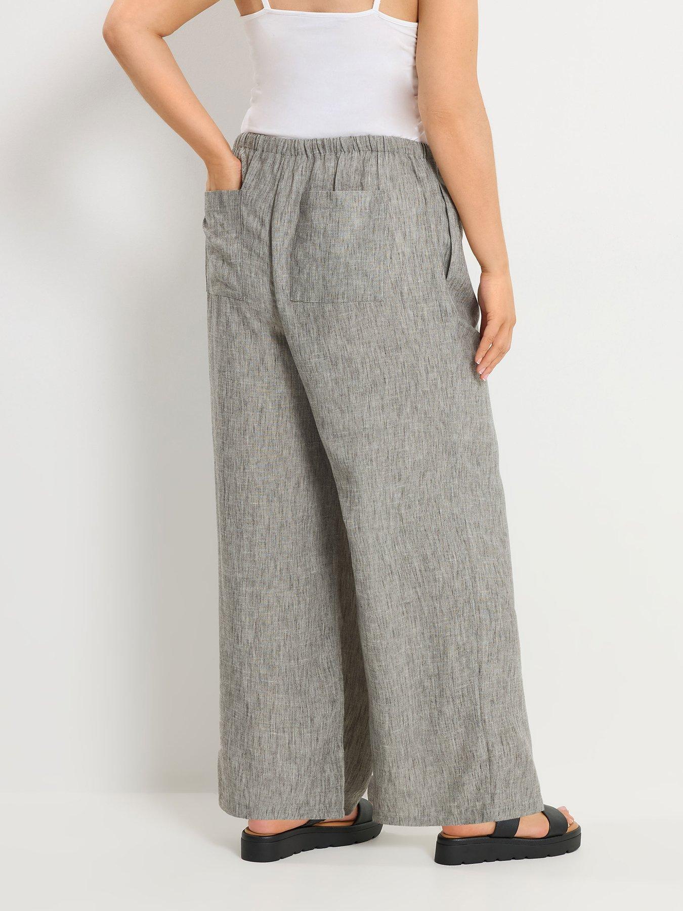 Image 2 of 4 of Yours Curve Linen Look Beaded Wide Leg Trousers - Grey