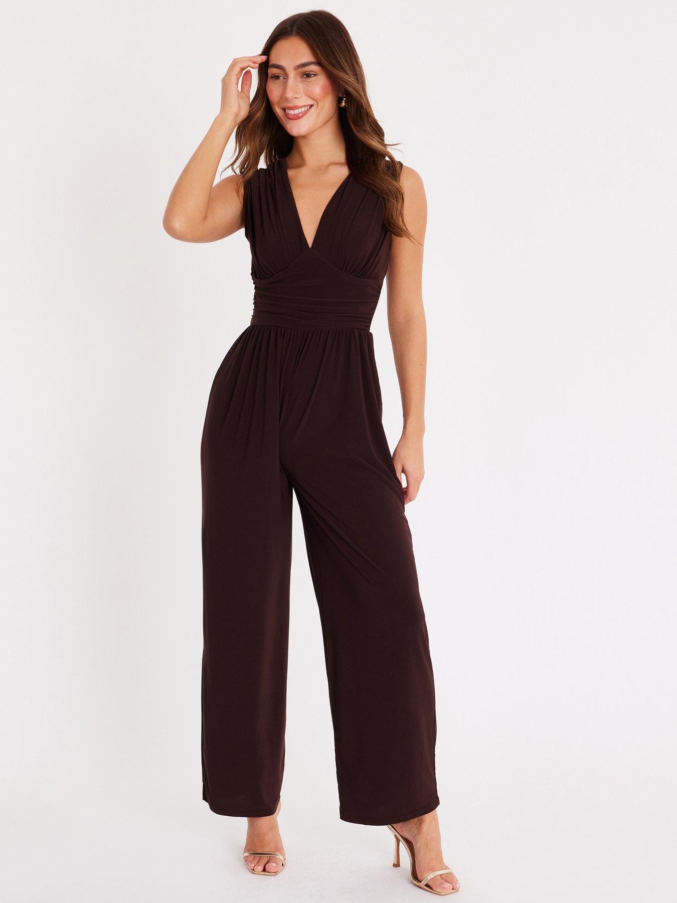 Quiz Brown Ruched Wide Leg Jumpsuit