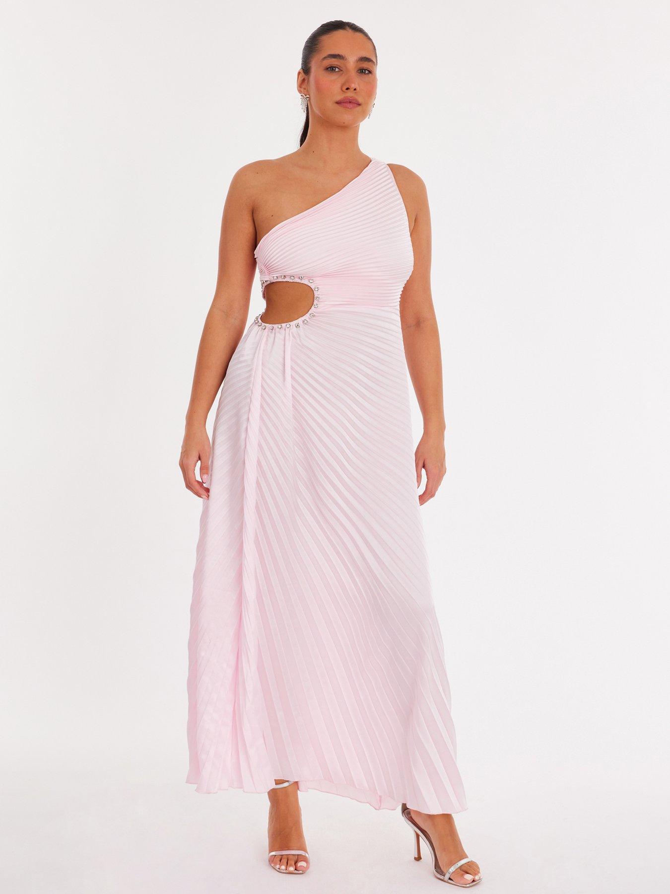 Quiz Pale Pink Asymmetric Cut Out Midaxi Dress