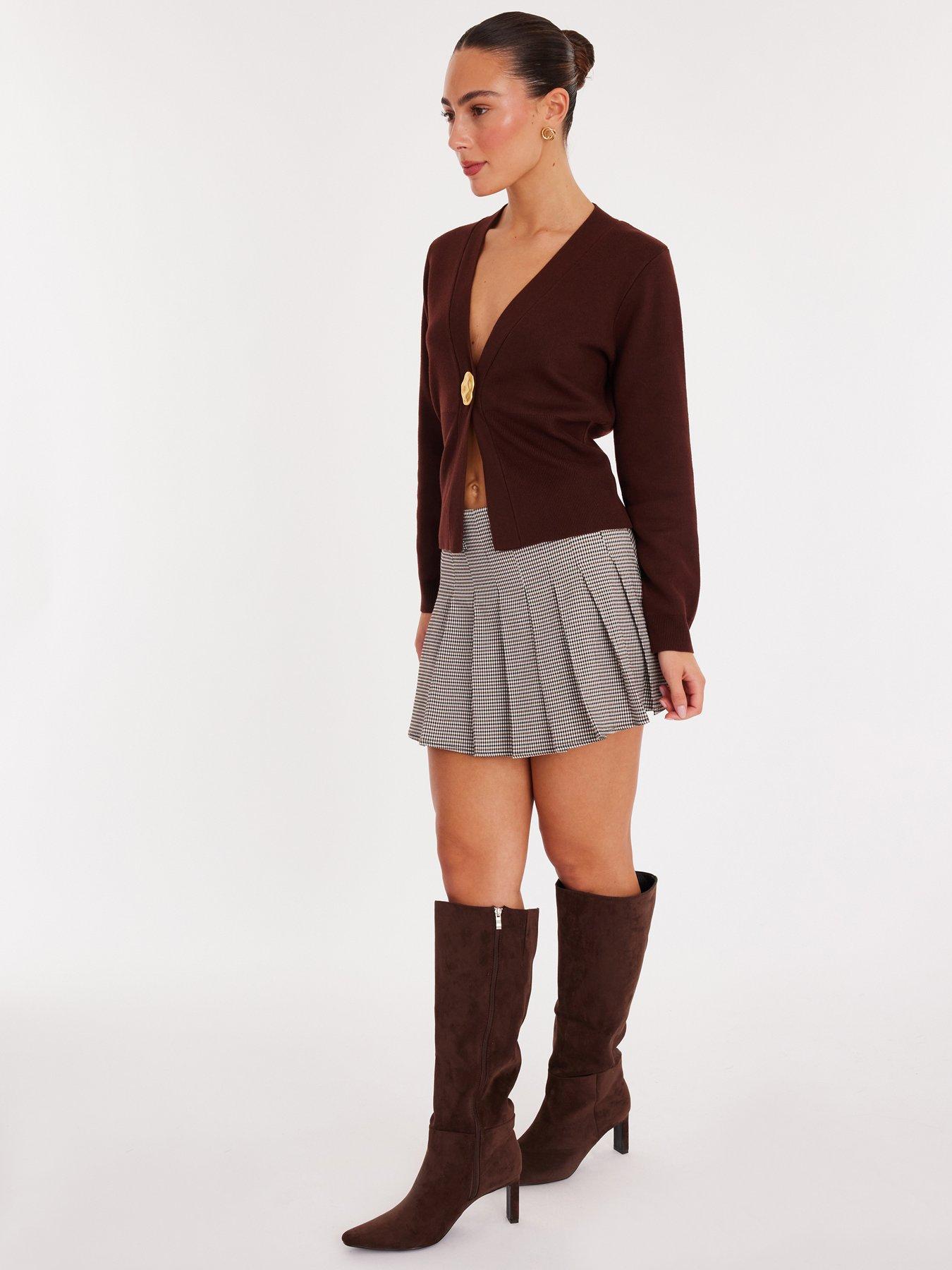 Image 3 of 6 of Quiz Brown Gold Button Long Sleeve Cardigan