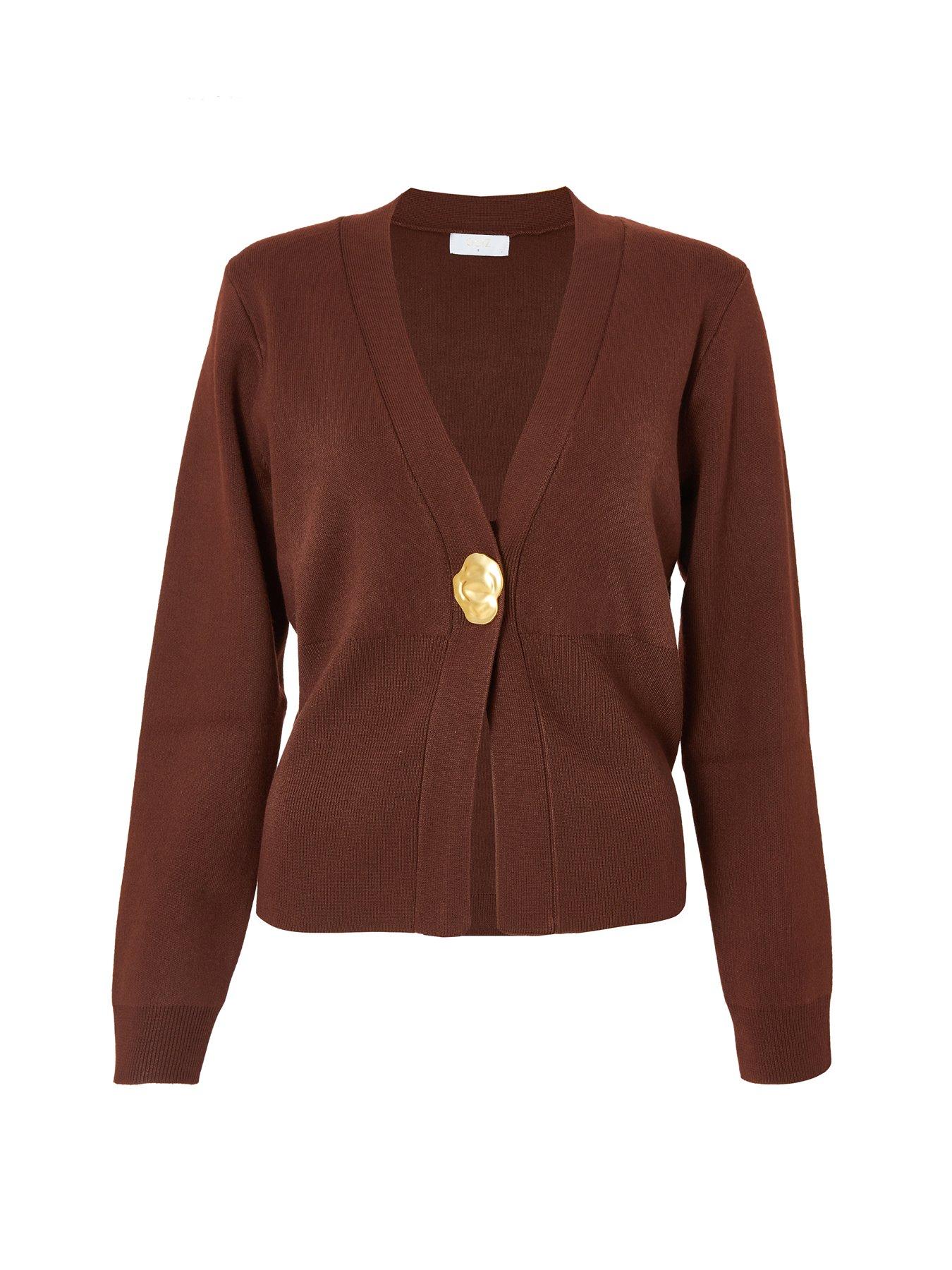 Image 4 of 6 of Quiz Brown Gold Button Long Sleeve Cardigan