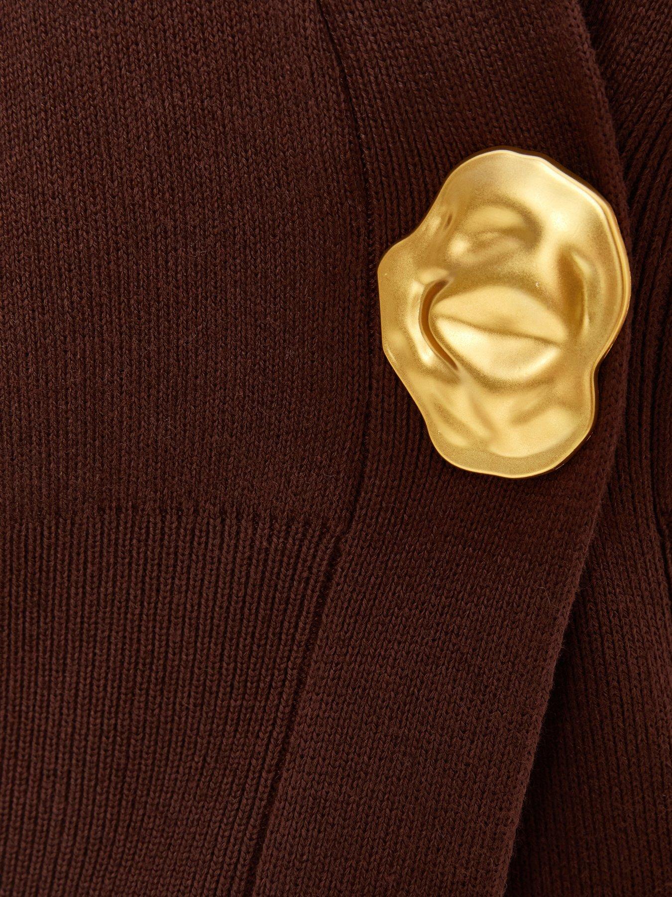 Image 6 of 6 of Quiz Brown Gold Button Long Sleeve Cardigan