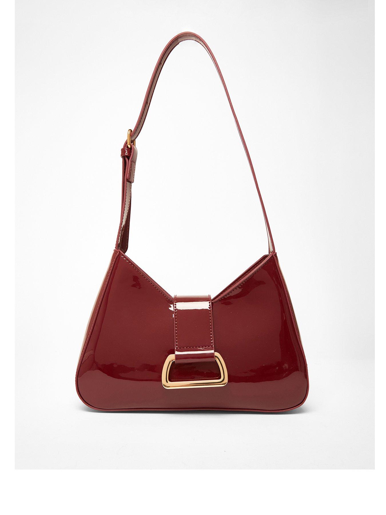 Image 1 of 5 of Quiz Burgundy Buckle Detail Shoulder Bag