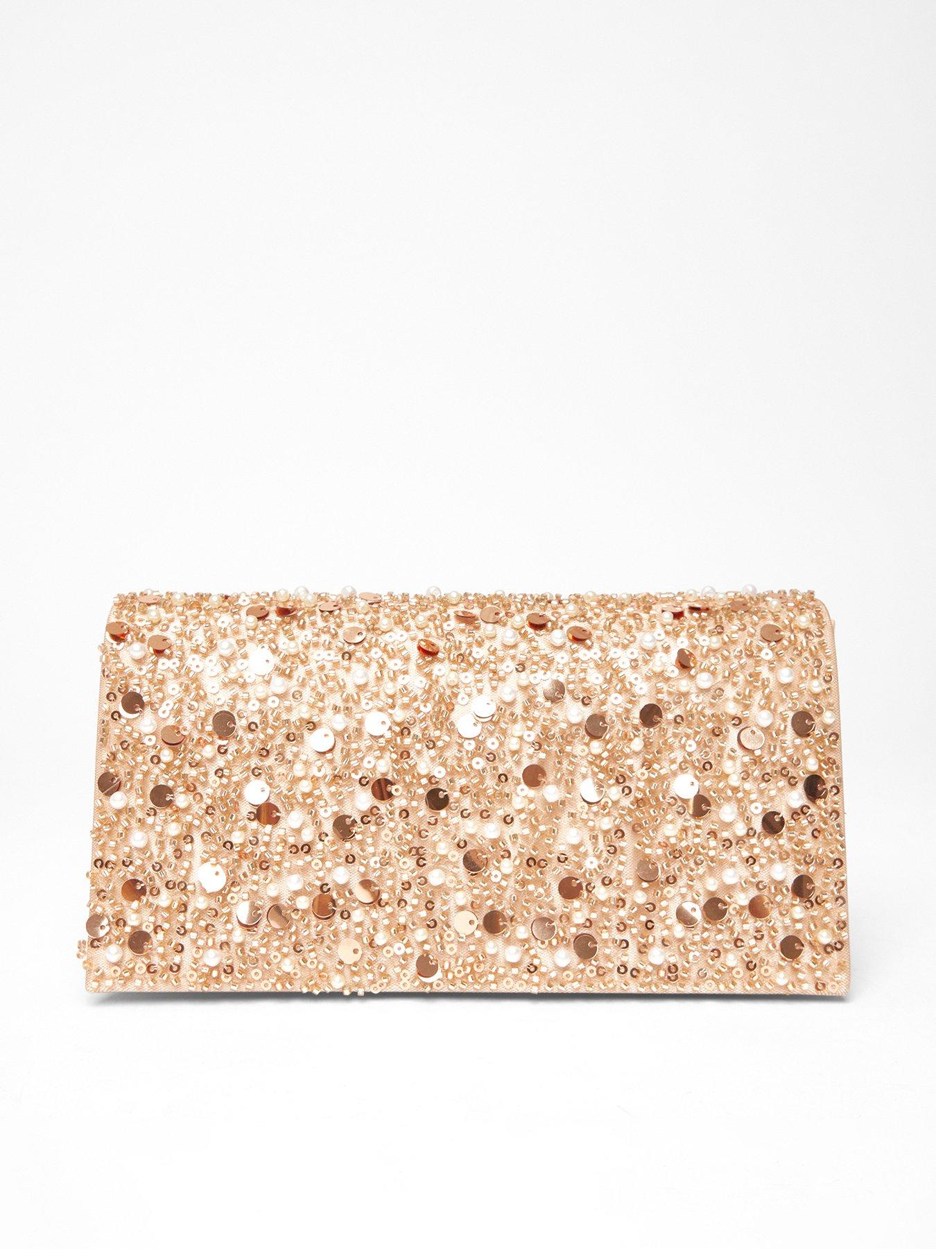 Quiz Nude Sequin Embellished Clutch Bag