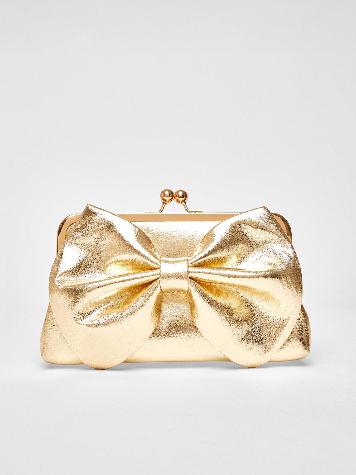 Quiz Gold Bow Clutch Bag
