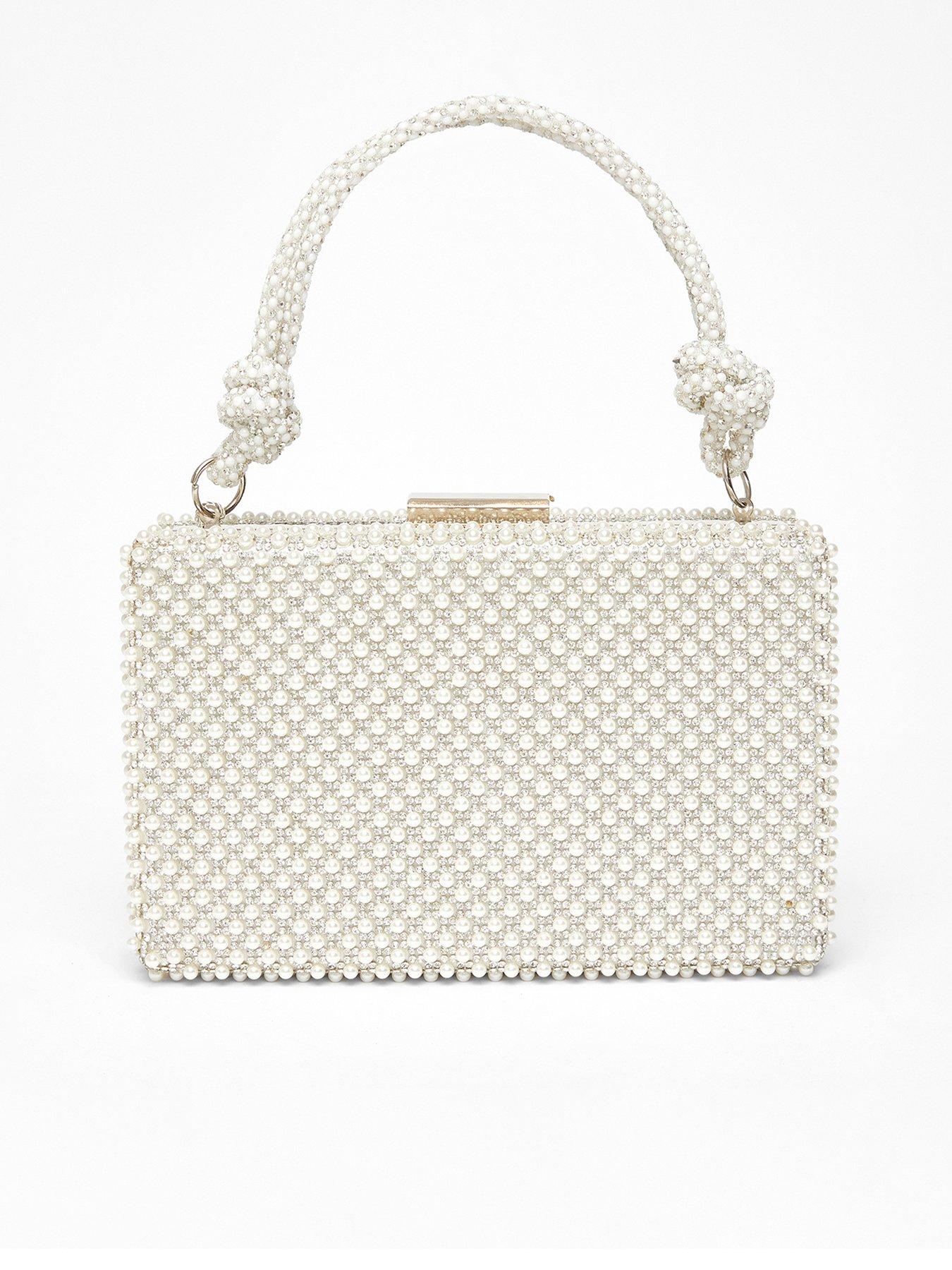 Image 1 of 5 of Quiz White Pearl Knot Top Handle Bag