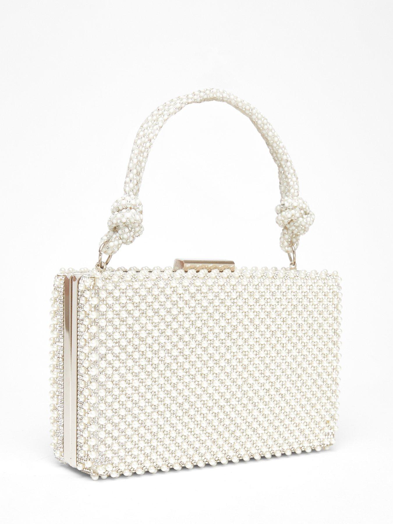 Image 2 of 5 of Quiz White Pearl Knot Top Handle Bag