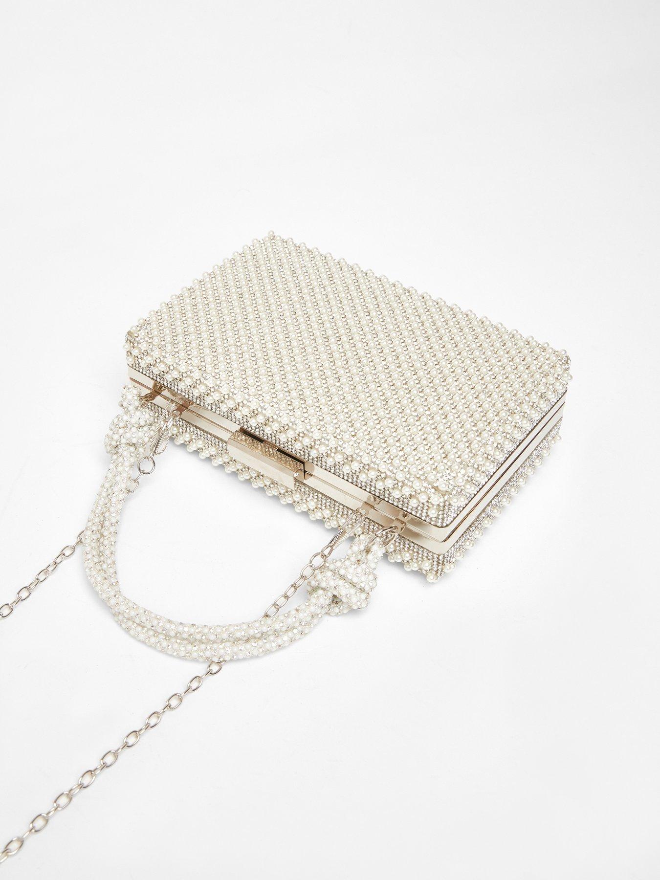 Image 3 of 5 of Quiz White Pearl Knot Top Handle Bag
