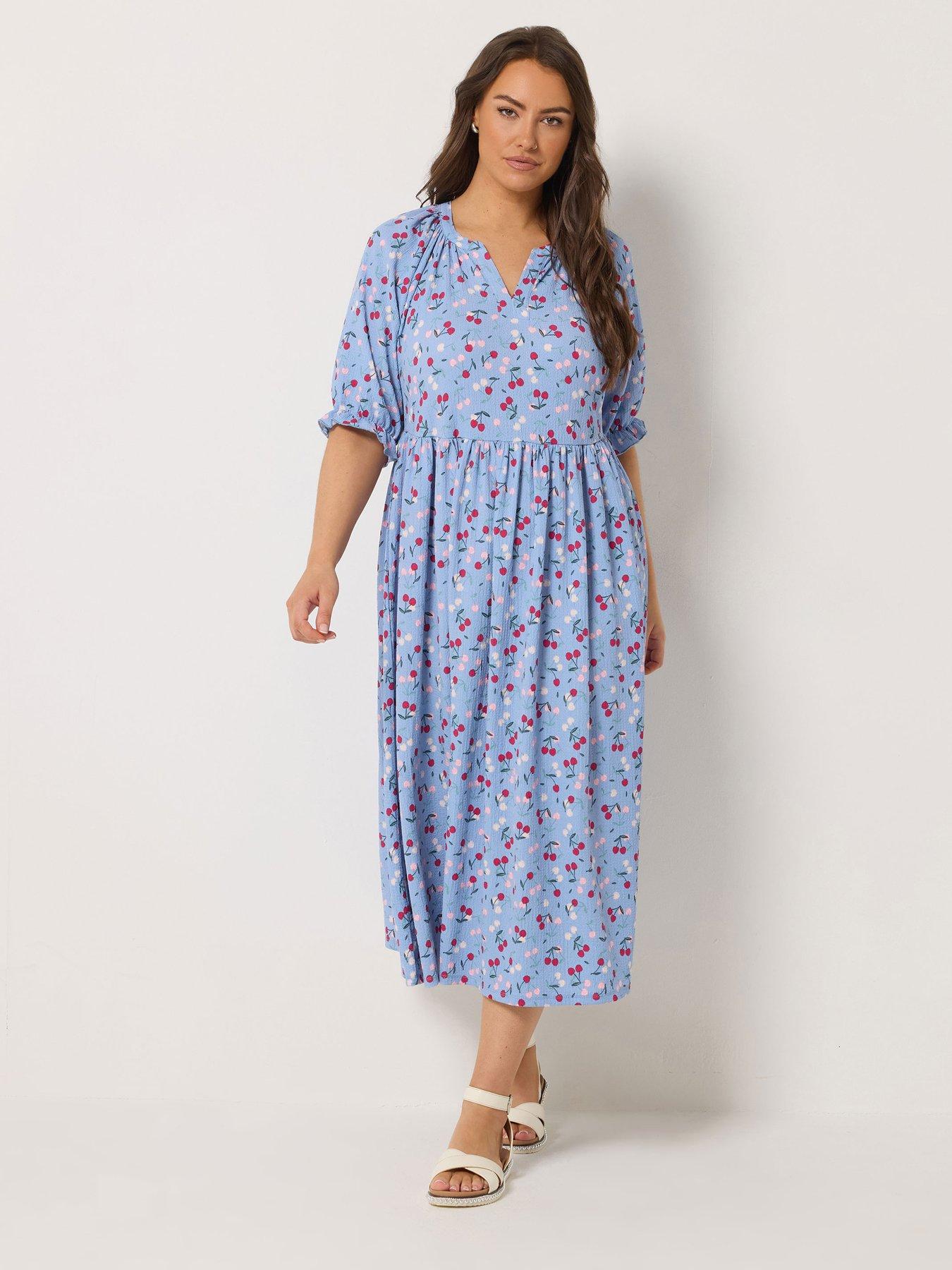 Yours Curve Notchneck Tiered Dress - Blue