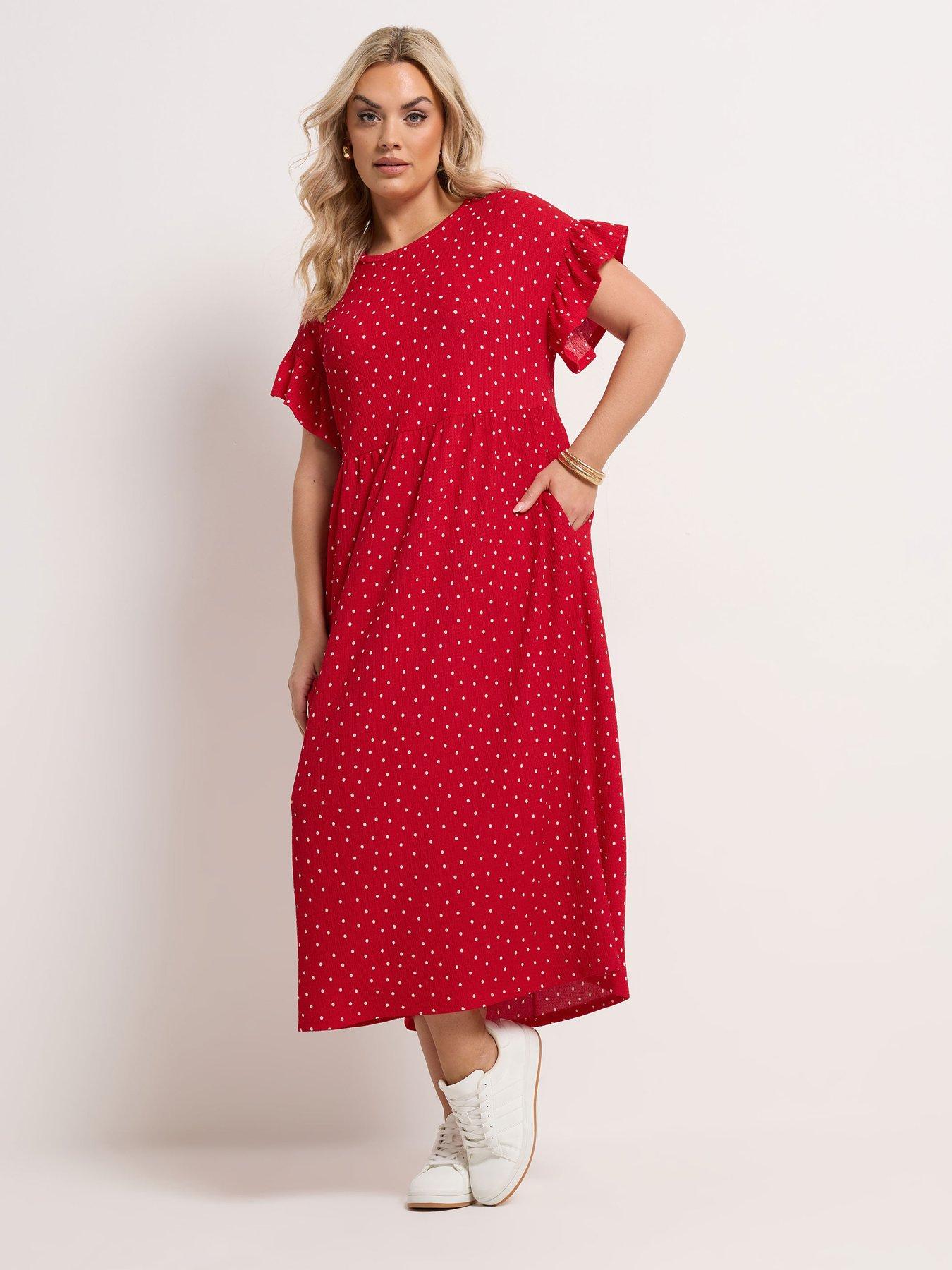 Image 1 of 5 of Yours Curve Frilled Sleeve Midaxi Dress - Red
