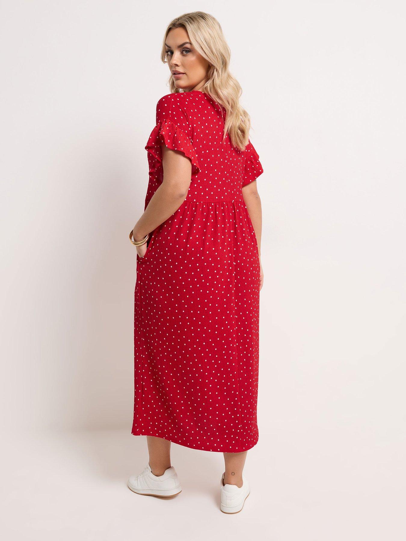Image 2 of 5 of Yours Curve Frilled Sleeve Midaxi Dress - Red