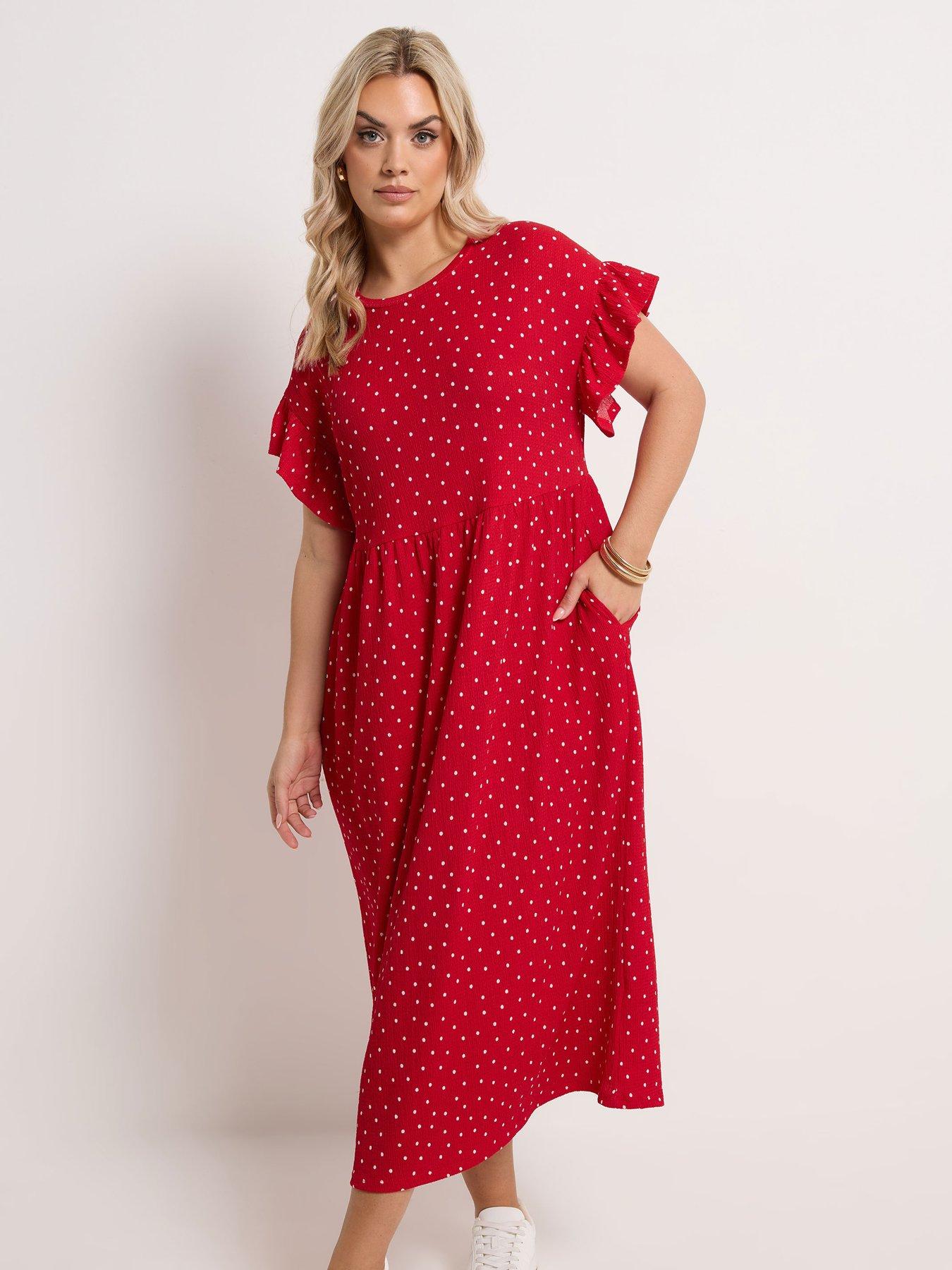 Image 3 of 5 of Yours Curve Frilled Sleeve Midaxi Dress - Red