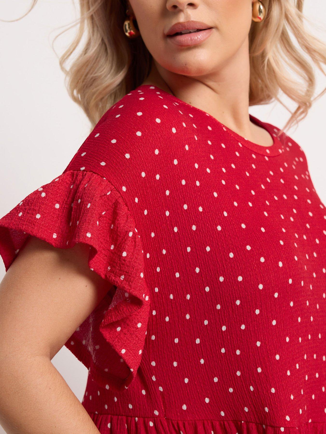 Image 4 of 5 of Yours Curve Frilled Sleeve Midaxi Dress - Red