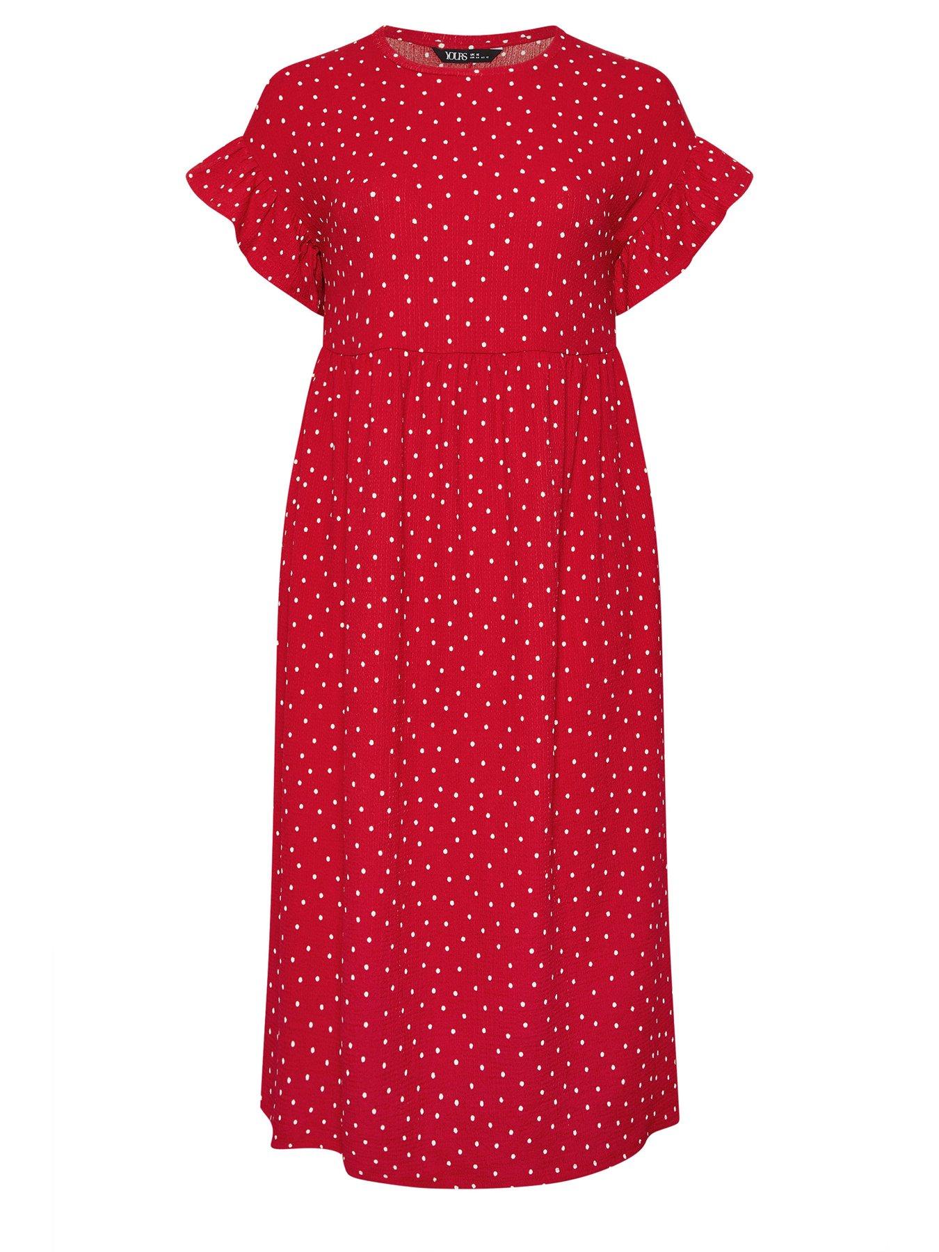 Image 5 of 5 of Yours Curve Frilled Sleeve Midaxi Dress - Red