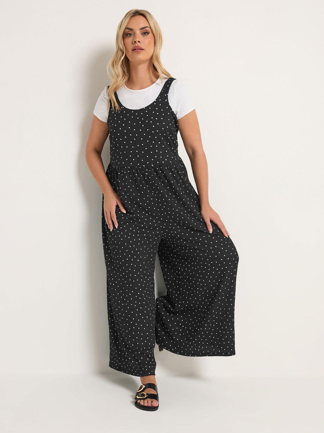 Image 3 of 5 of Yours Curve Polka Dot Textured Jumpsuit - Black