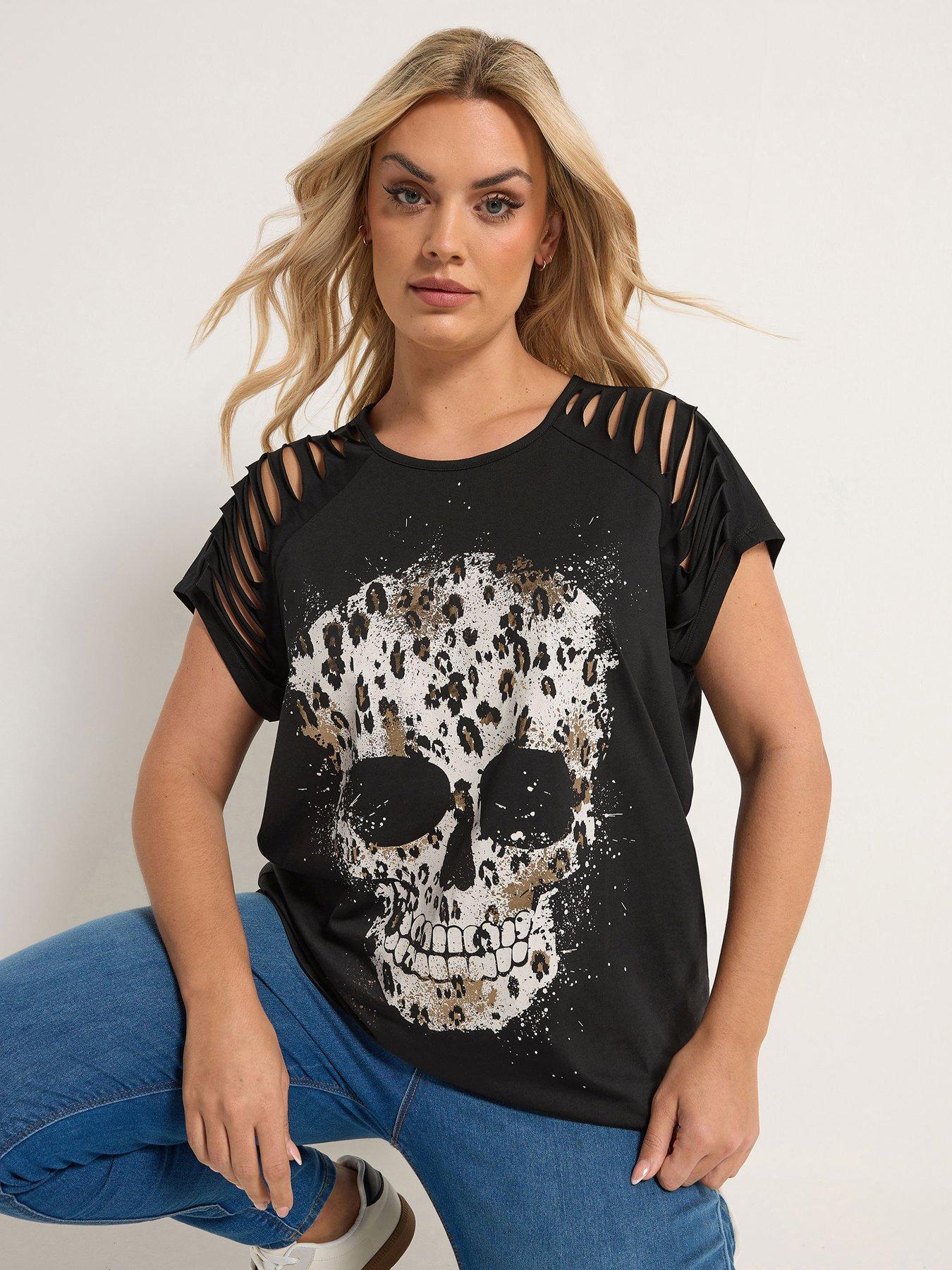 Yours Curve Placement Laser Cut T-Shirt - Black