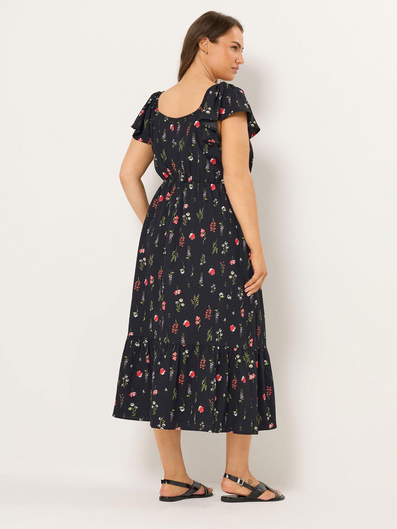Image 2 of 5 of Yours Curve Ruched Flutter Midi Dress - Black