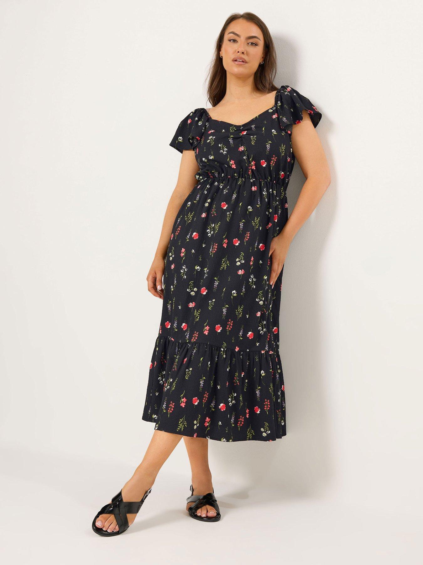 Image 3 of 5 of Yours Curve Ruched Flutter Midi Dress - Black